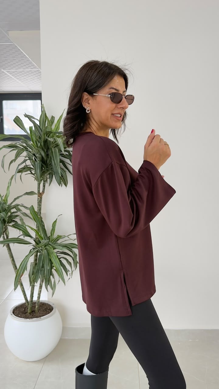 Modal Kumaş Yan Yırtmaçlı Basic Bordo