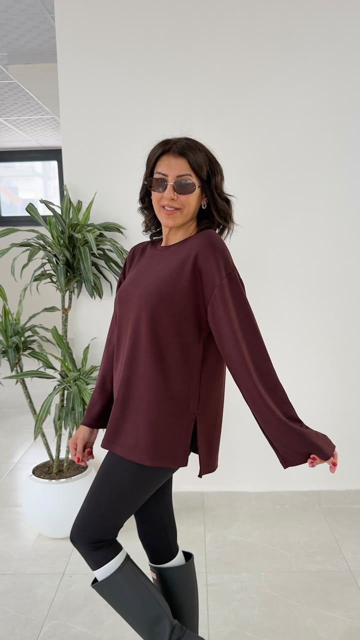 Modal Kumaş Yan Yırtmaçlı Basic Bordo