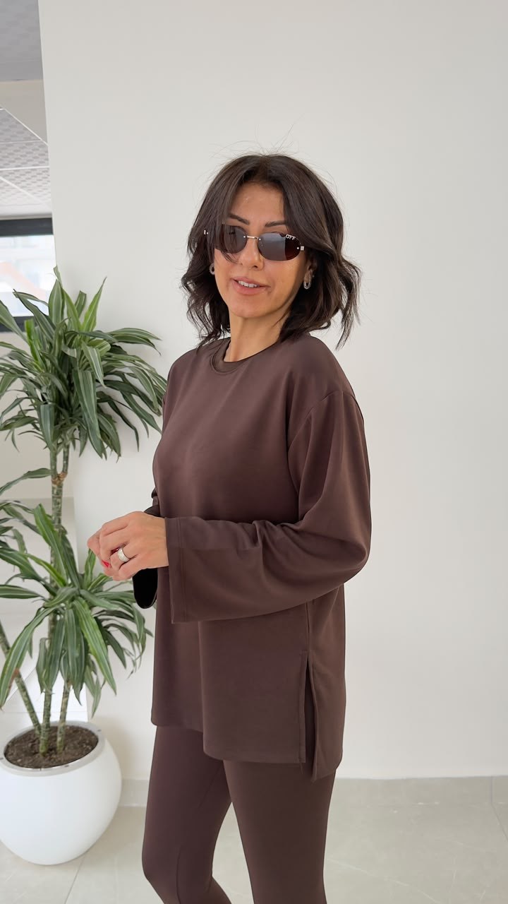 Modal Kumaş Yan Yırtmaçlı Basic Kahve