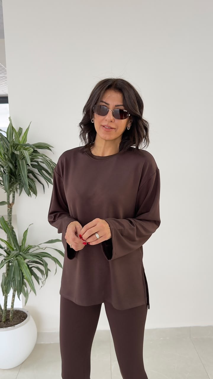 Modal Kumaş Yan Yırtmaçlı Basic Kahve
