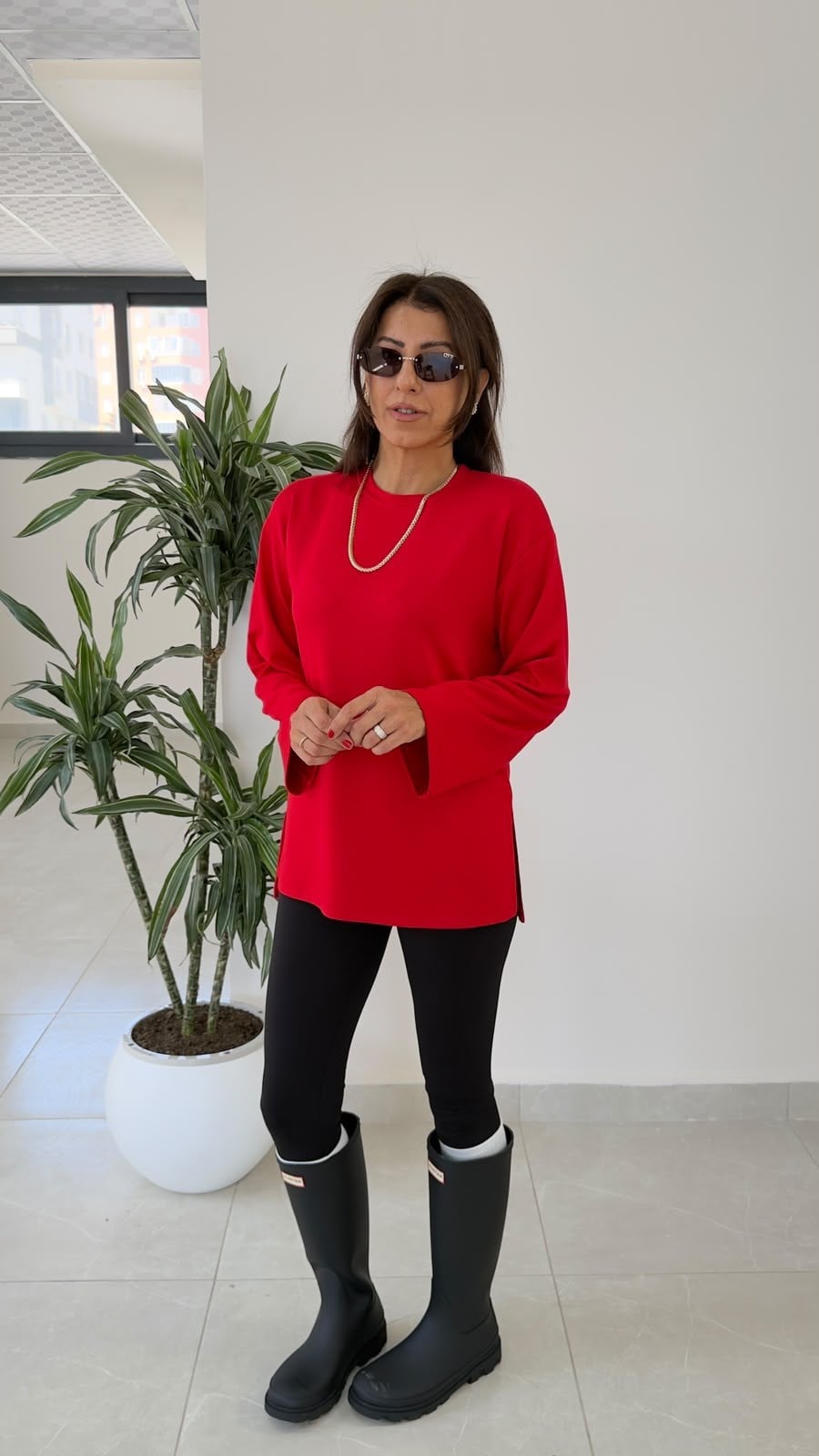 Modal Kumaş Yan Yırtmaçlı Basic Kırmızı
