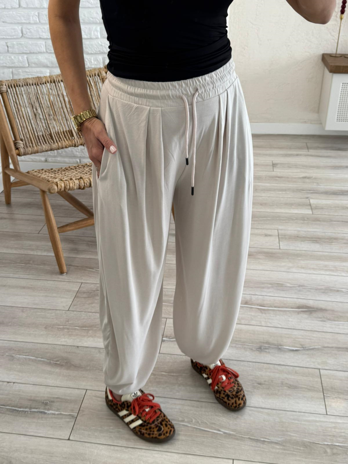 Modal Şalvar Pantolon Eskitme Bej 