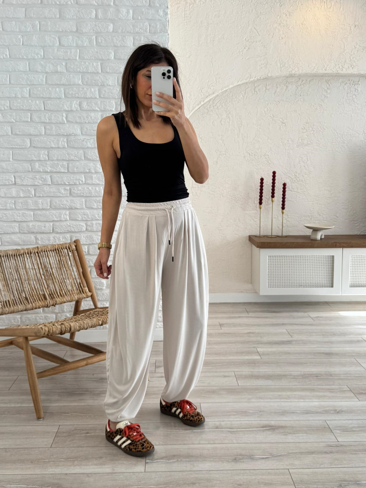 Modal Şalvar Pantolon Eskitme Bej 