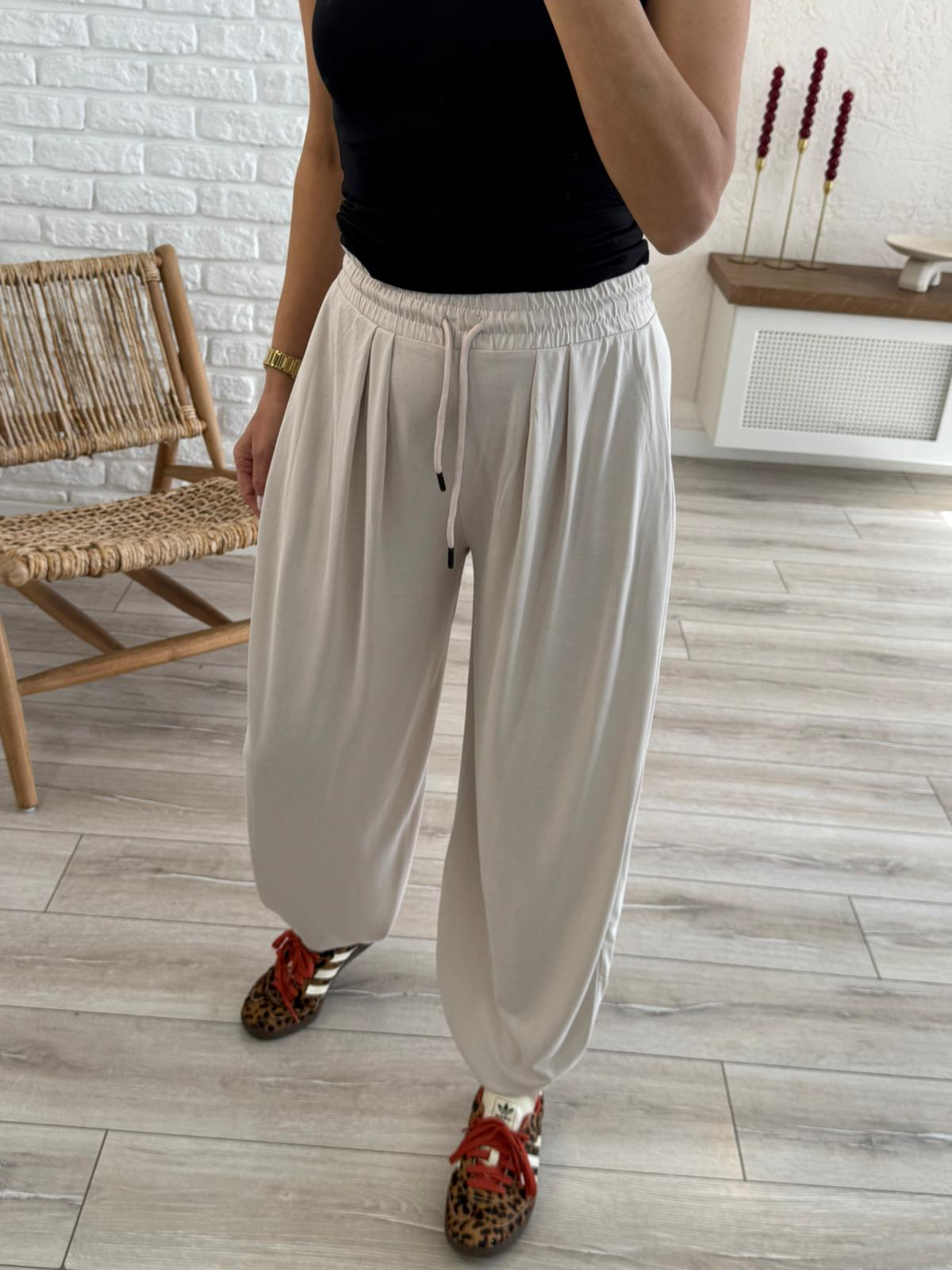 Modal Şalvar Pantolon Eskitme Bej 