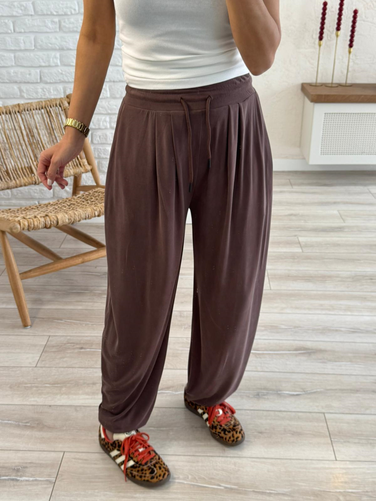 Modal Şalvar Pantolon Eskitme Kahverengi 