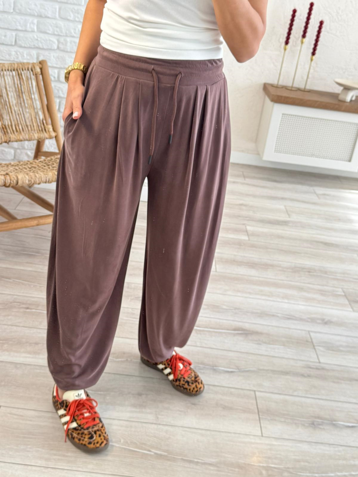 Modal Şalvar Pantolon Eskitme Kahverengi 