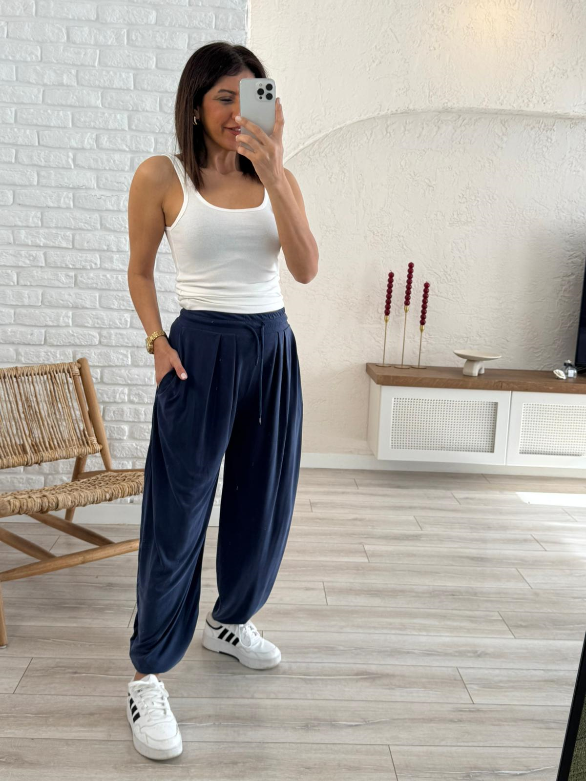 Modal Şalvar Pantolon Eskitme Lacivert