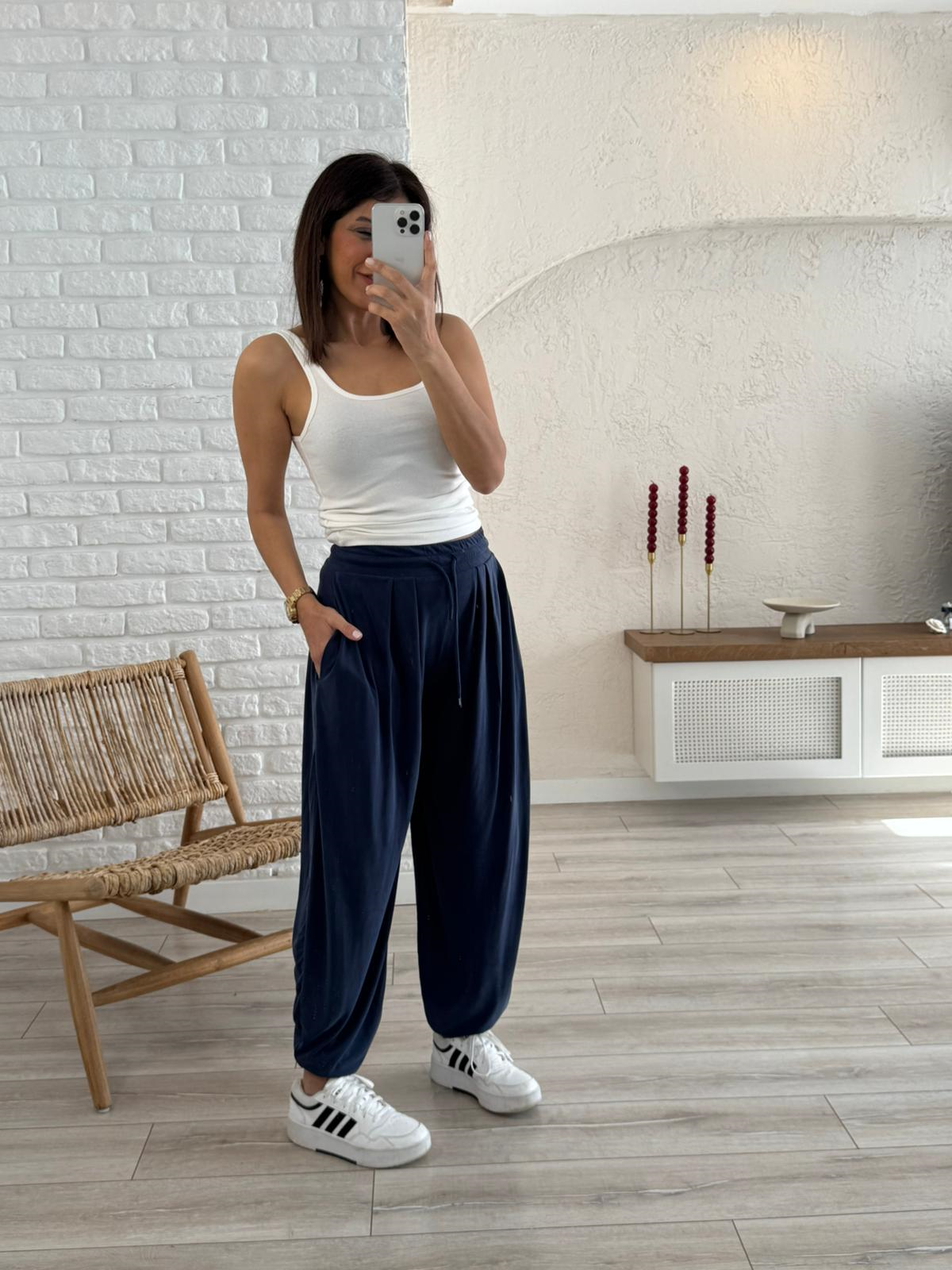 Modal Şalvar Pantolon Eskitme Lacivert