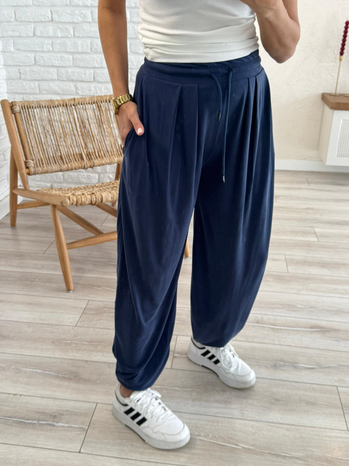 Modal Şalvar Pantolon Eskitme Lacivert