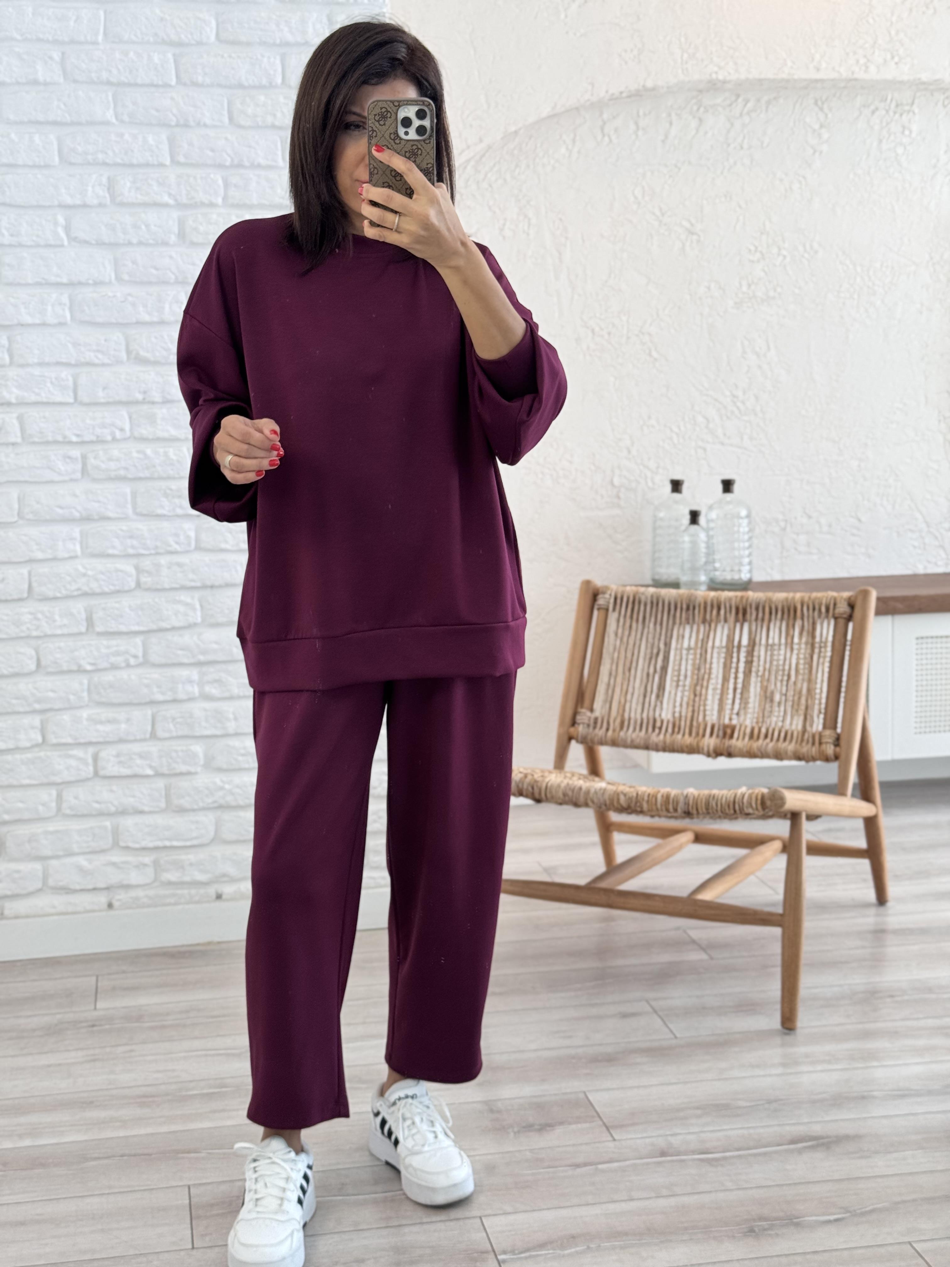 Modal Takım Şalvarlı Pantolon Bordo