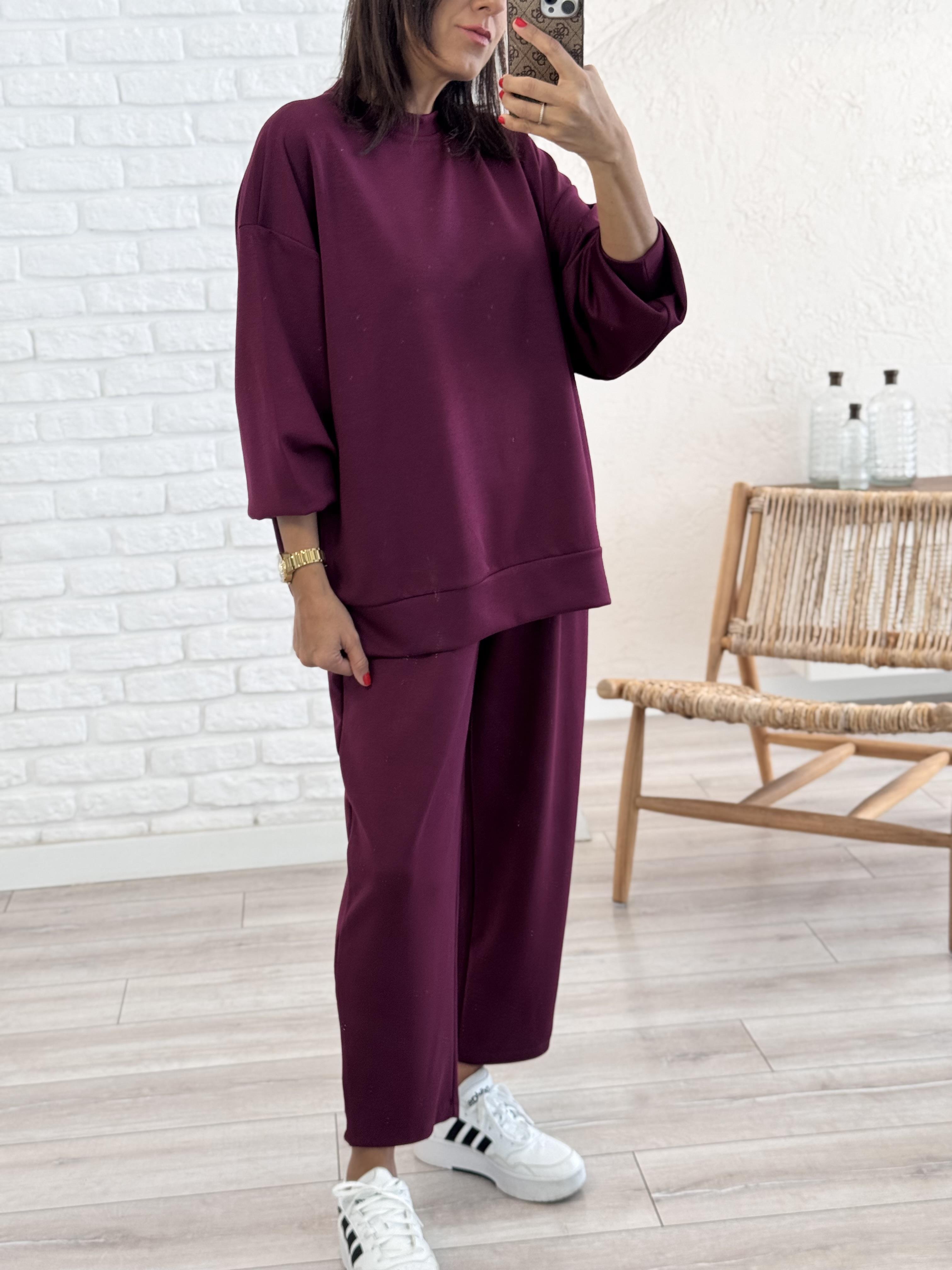 Modal Takım Şalvarlı Pantolon Bordo