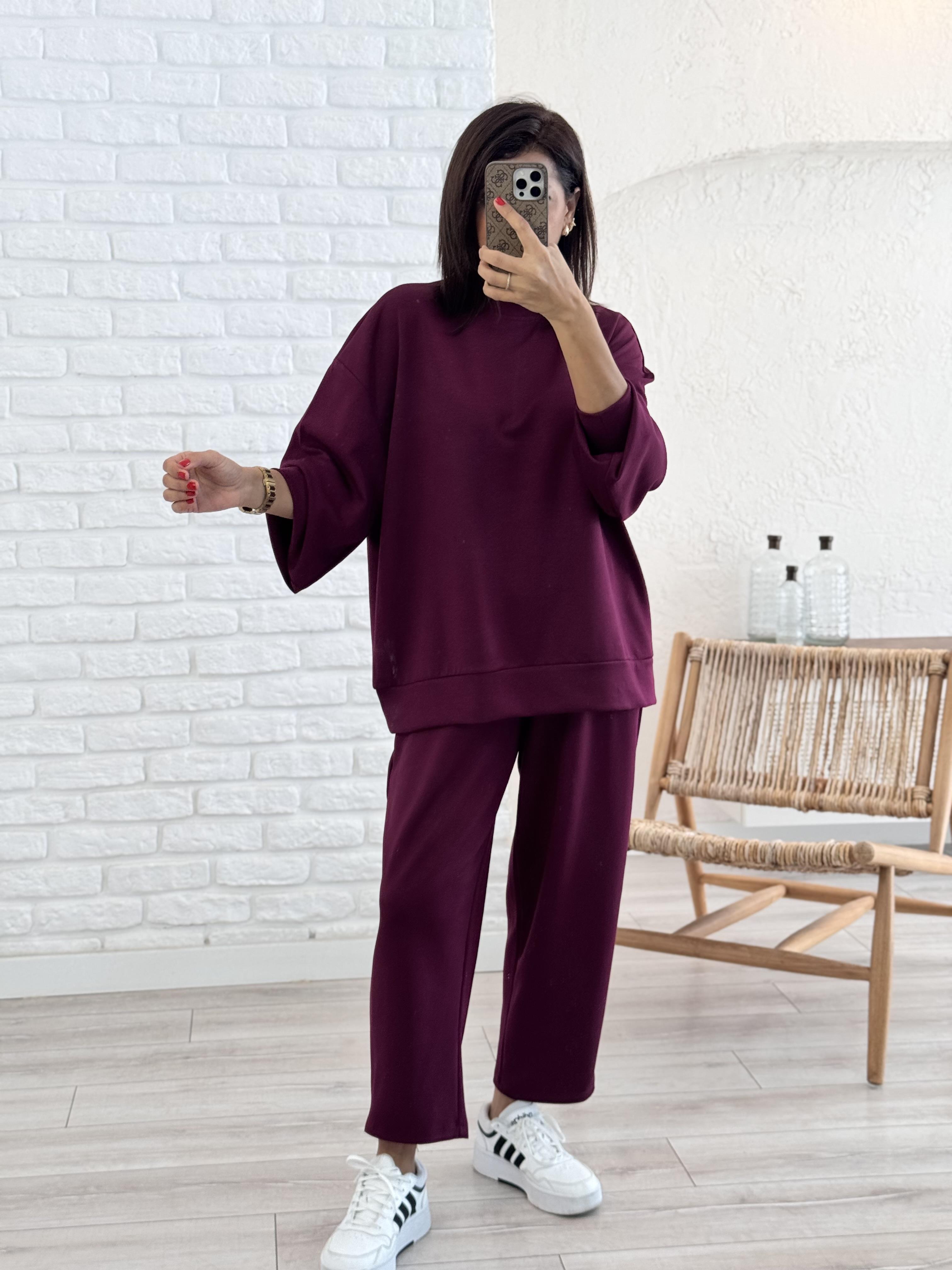 Modal Takım Şalvarlı Pantolon Bordo