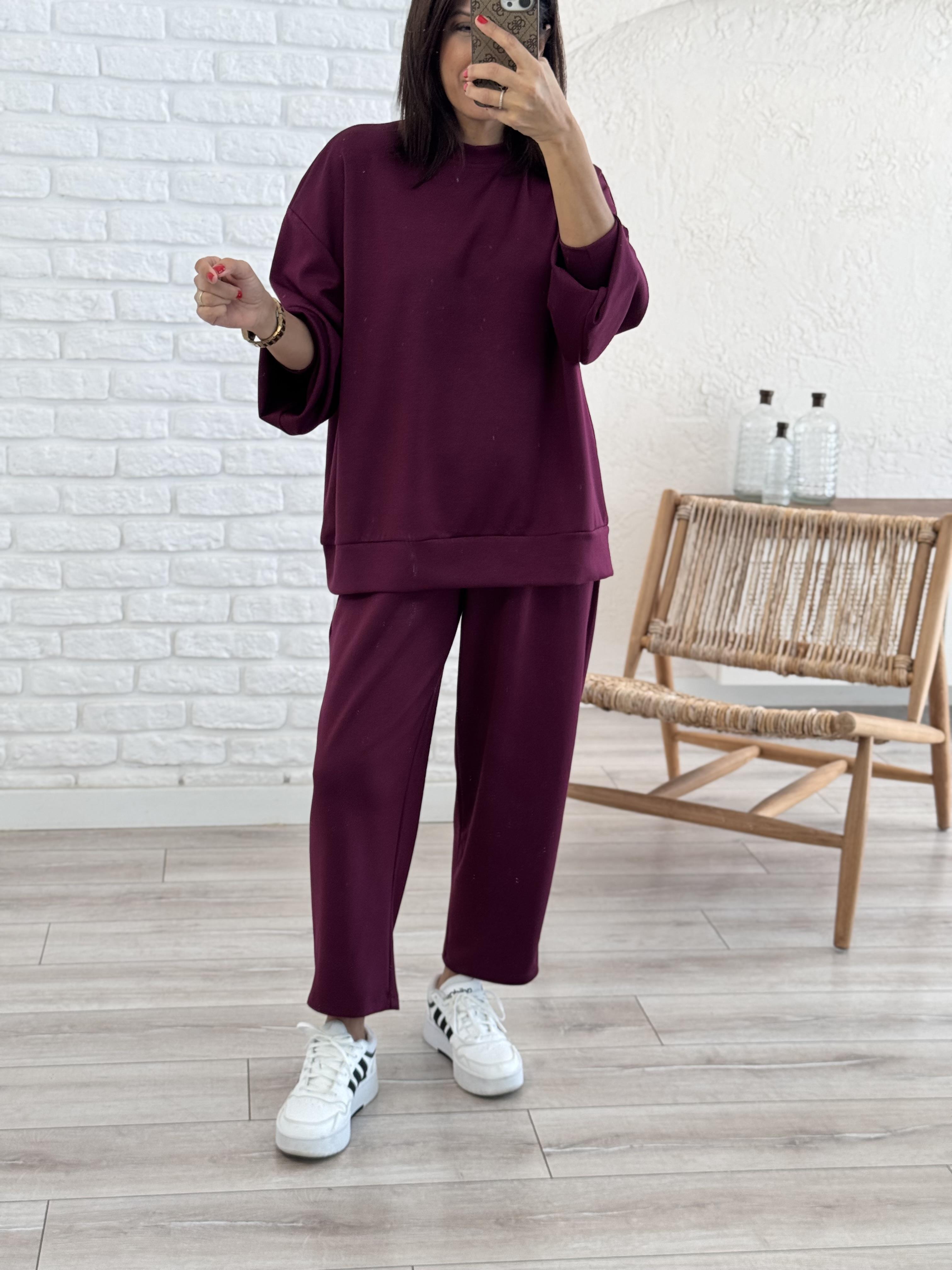 Modal Takım Şalvarlı Pantolon Bordo