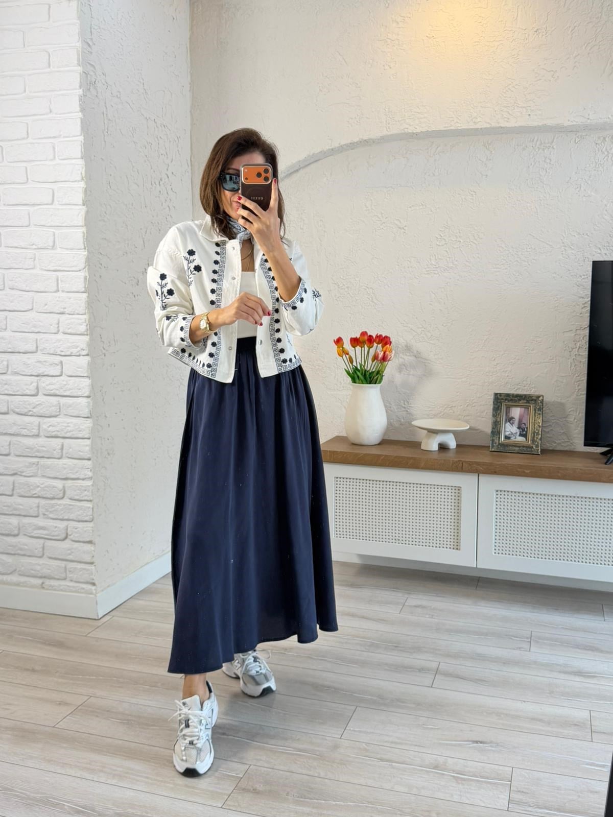 Nakışlı Kısa Gabardin Ceket 