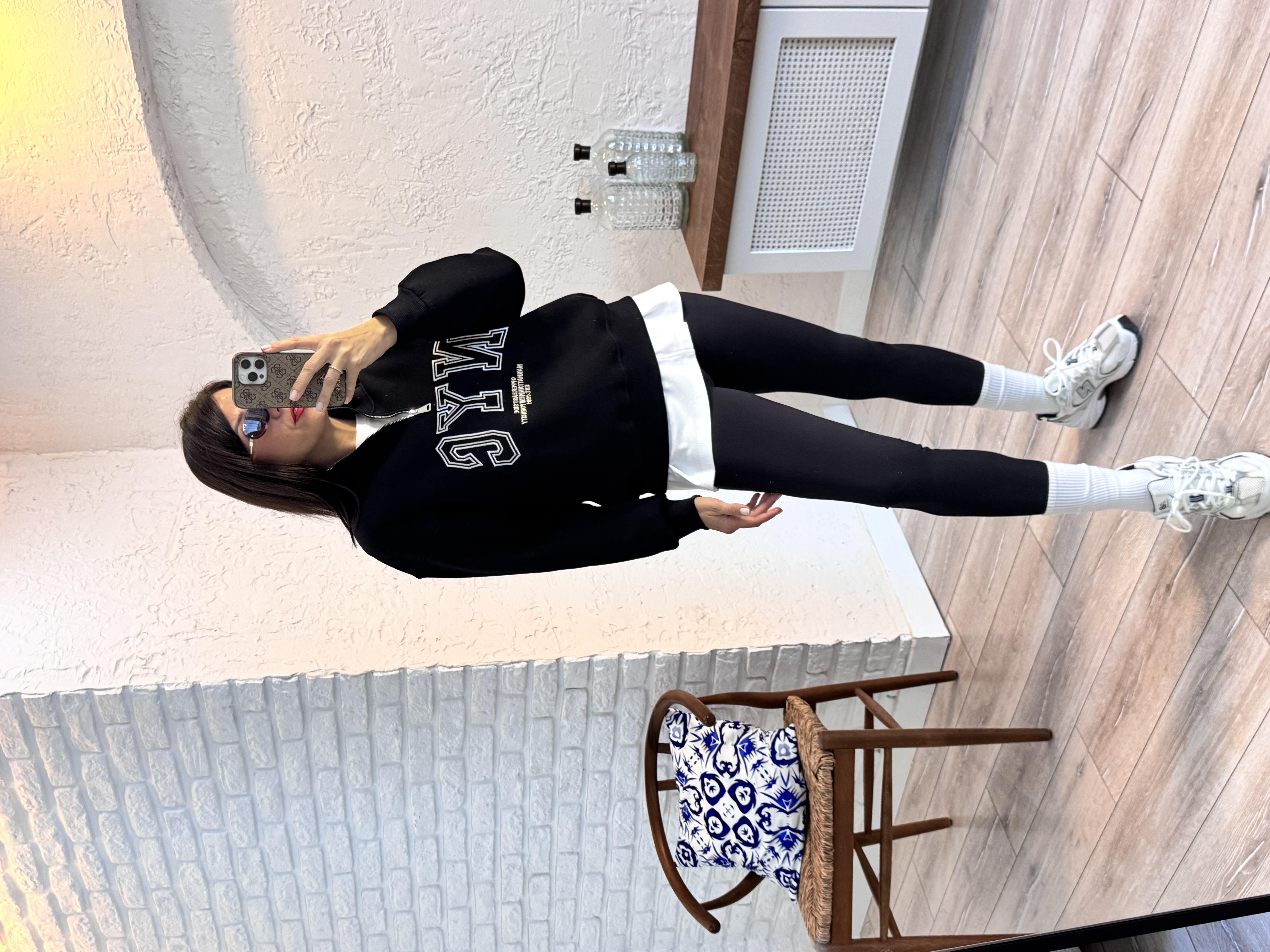 Nvc Nakışlı Ön Fermuarlı Sweat Siyah