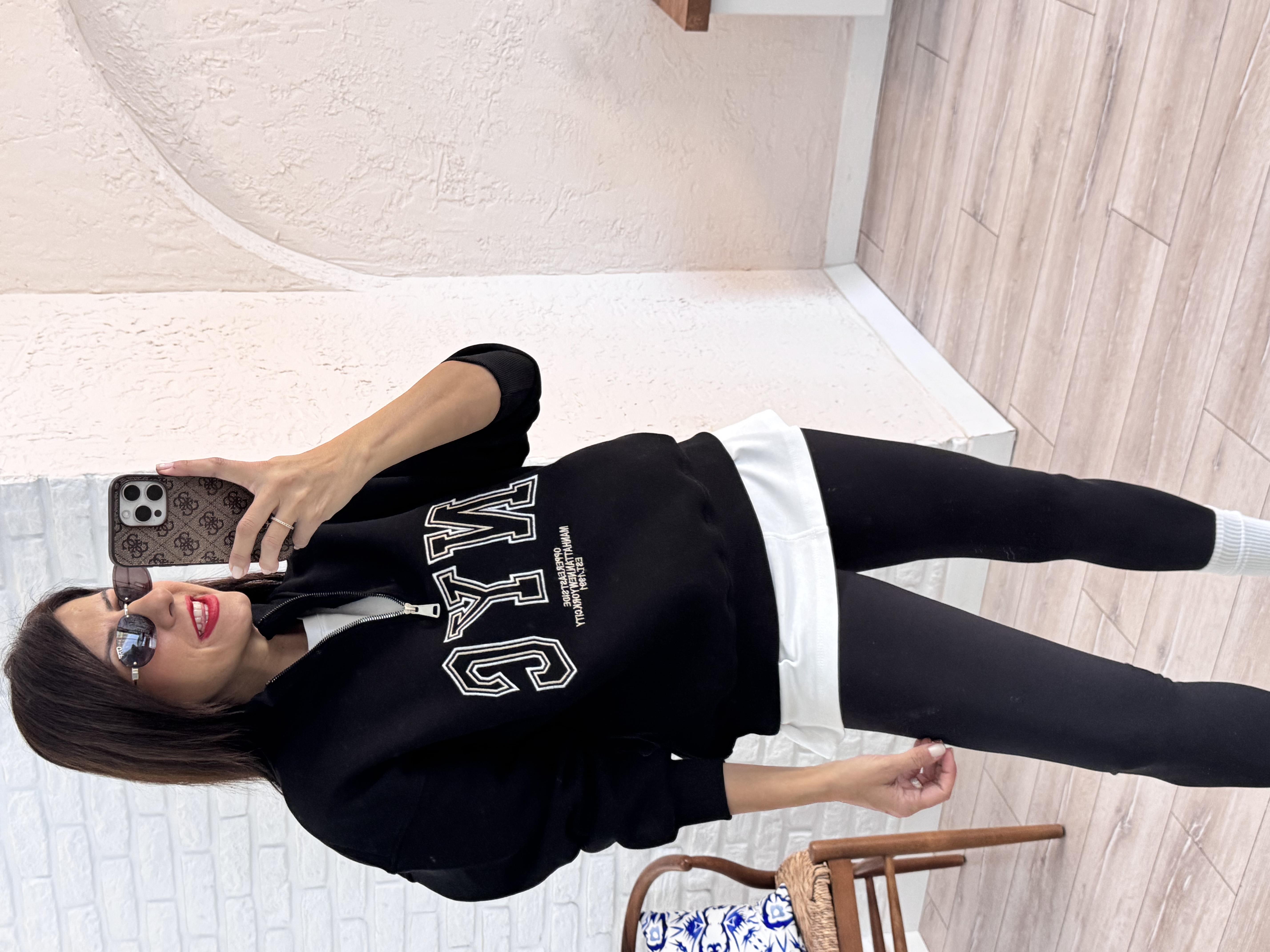 Nvc Nakışlı Ön Fermuarlı Sweat Siyah