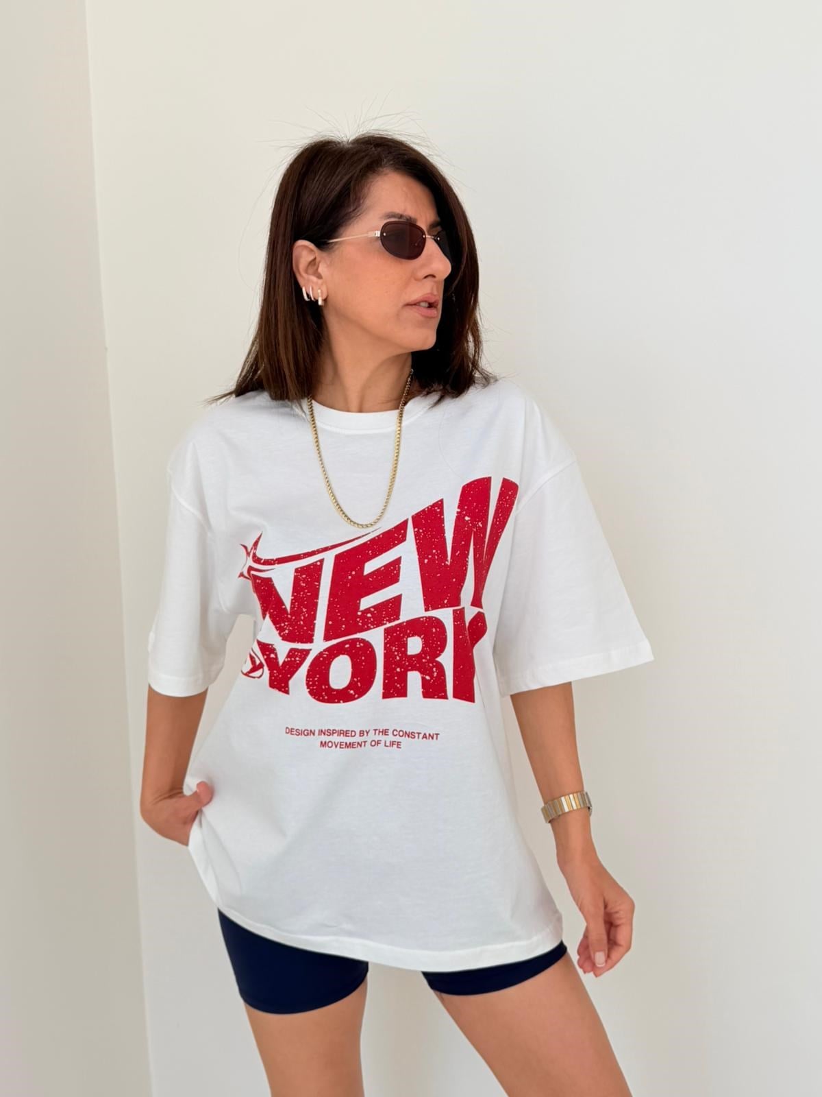 Ny Newyork Baskılı Oversıze Tişört Ekru