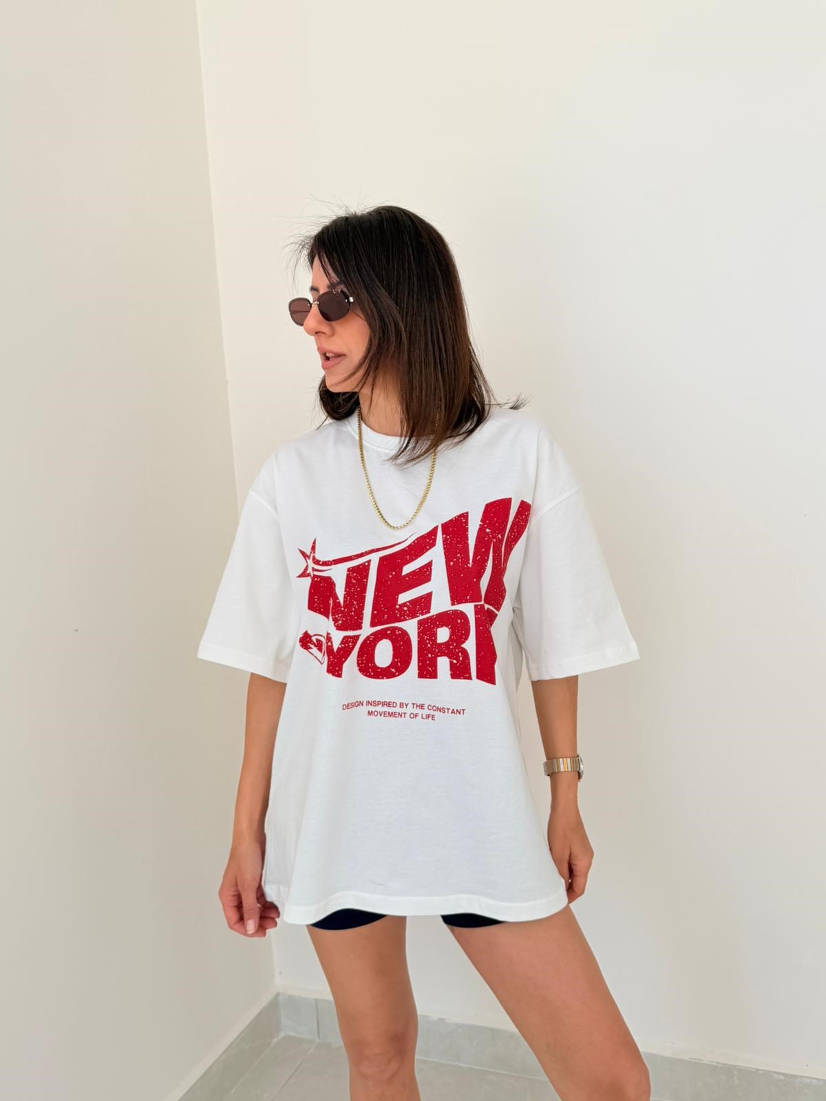Ny Newyork Baskılı Oversıze Tişört Ekru