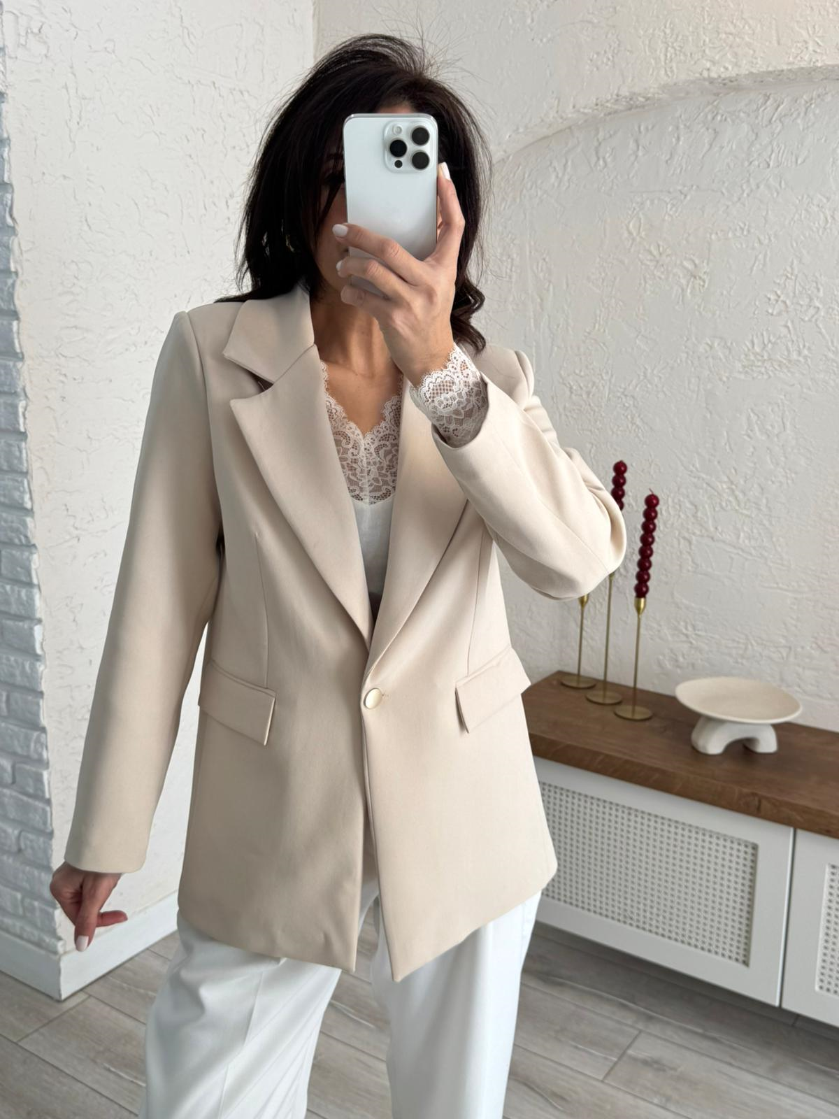 Ön Düğmeli Klasik Blazer Ceket Bej