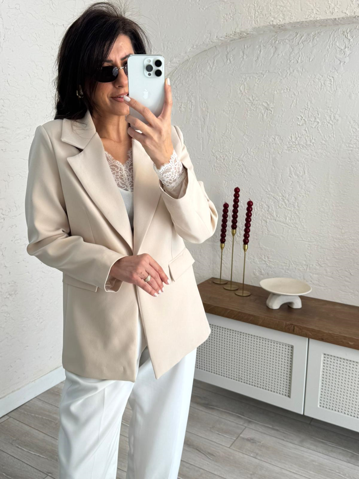 Ön Düğmeli Klasik Blazer Ceket Bej