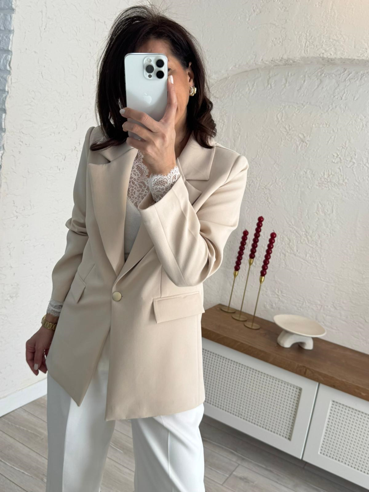 Ön Düğmeli Klasik Blazer Ceket Bej