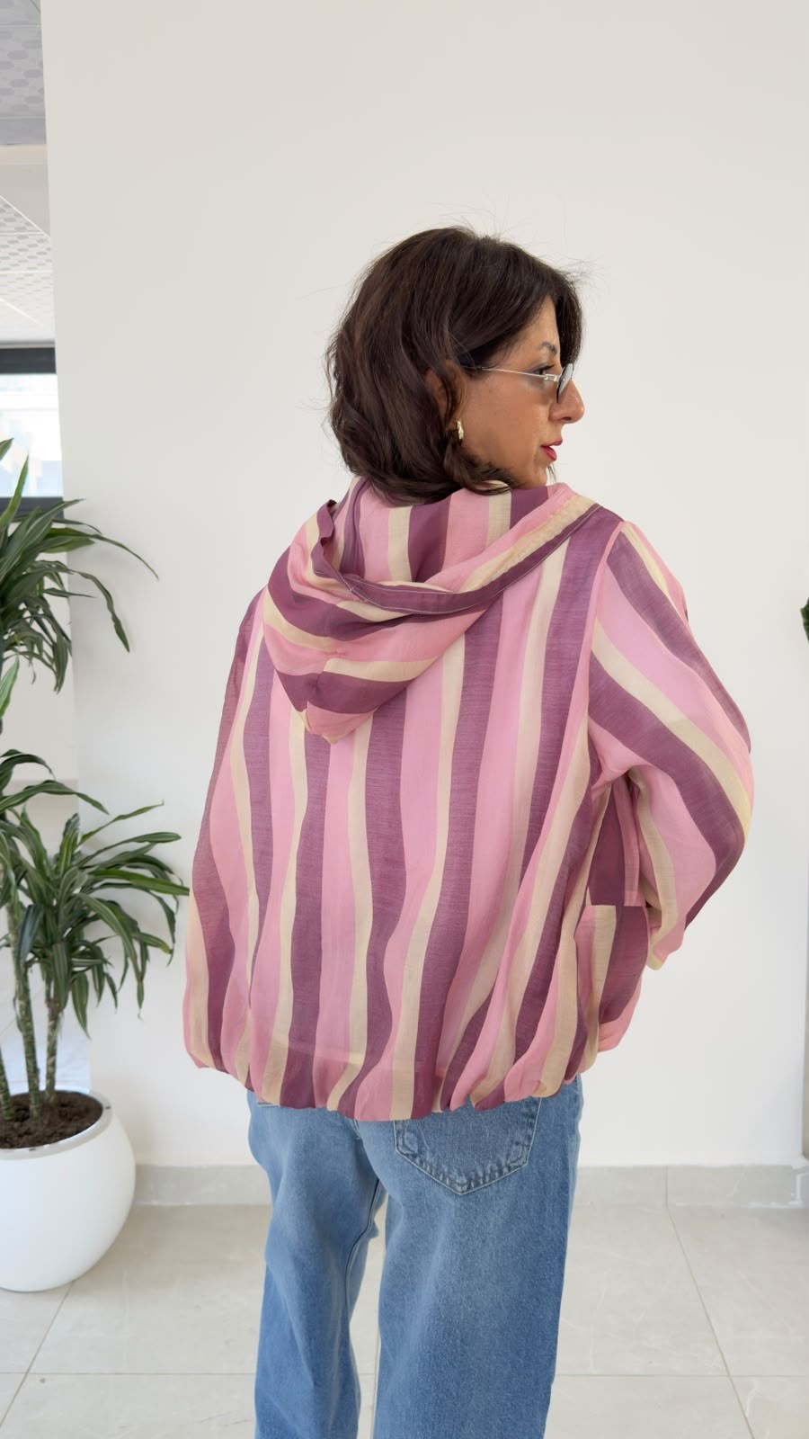 Ön Fermuarlı Kapüşonlu Bomber Yağmurluk Pembe-Bordo