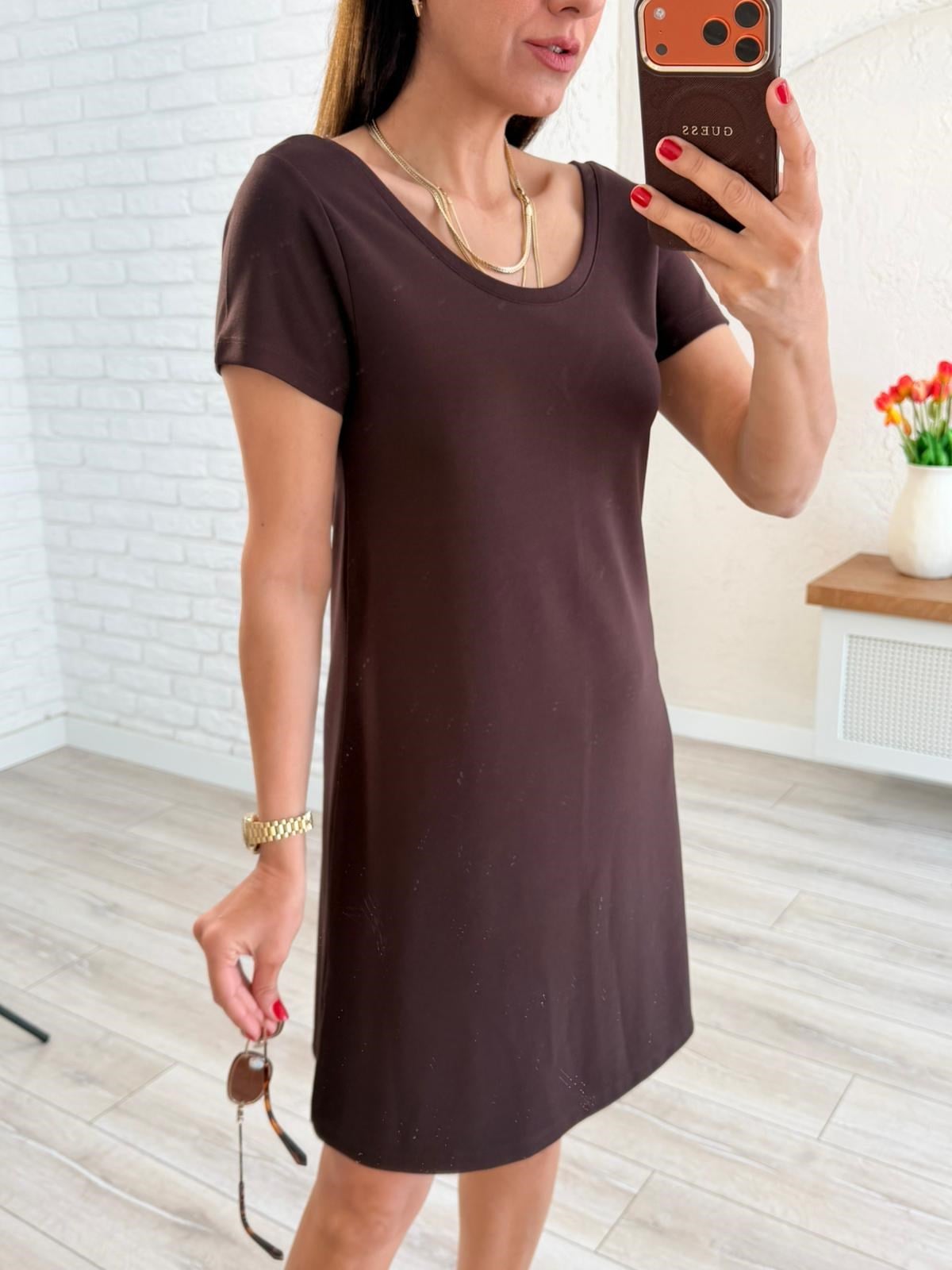 Ön U Arka V Yaka Modal Elbise Kahve