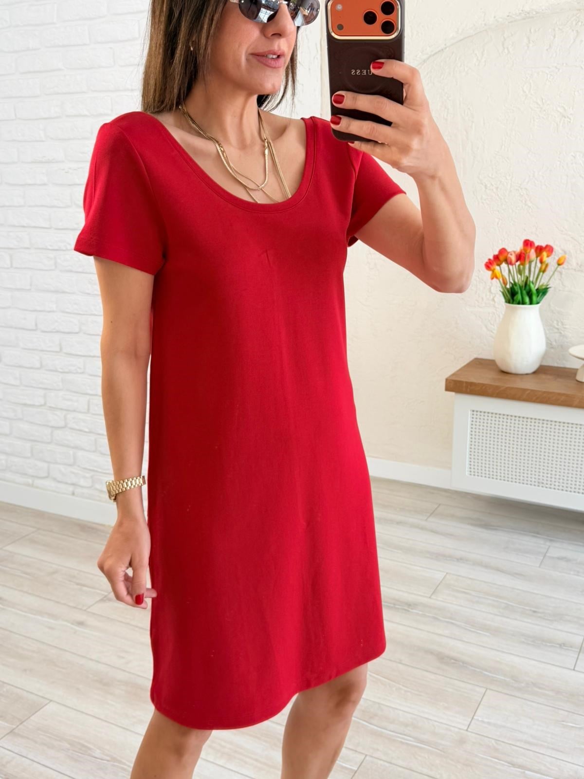 Ön U Arka V Yaka Modal Elbise Kırmızı