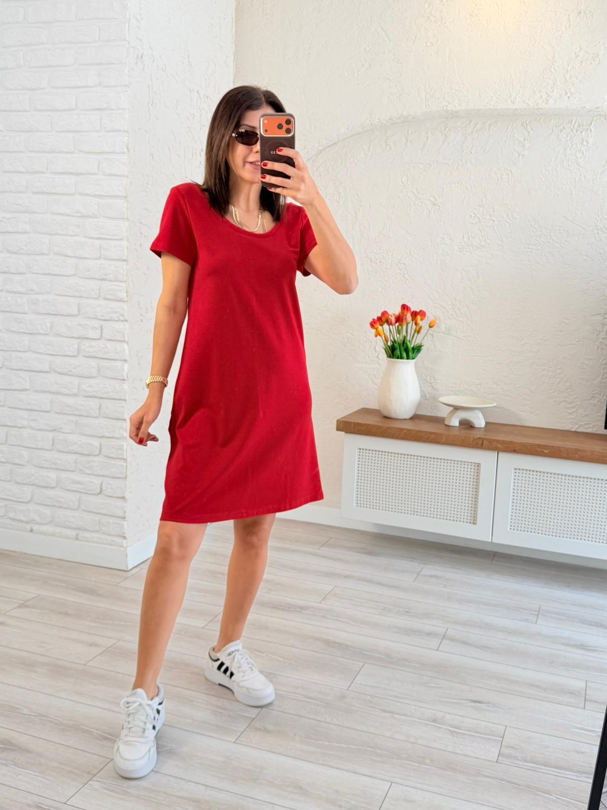 Ön U Arka V Yaka Modal Elbise Kırmızı