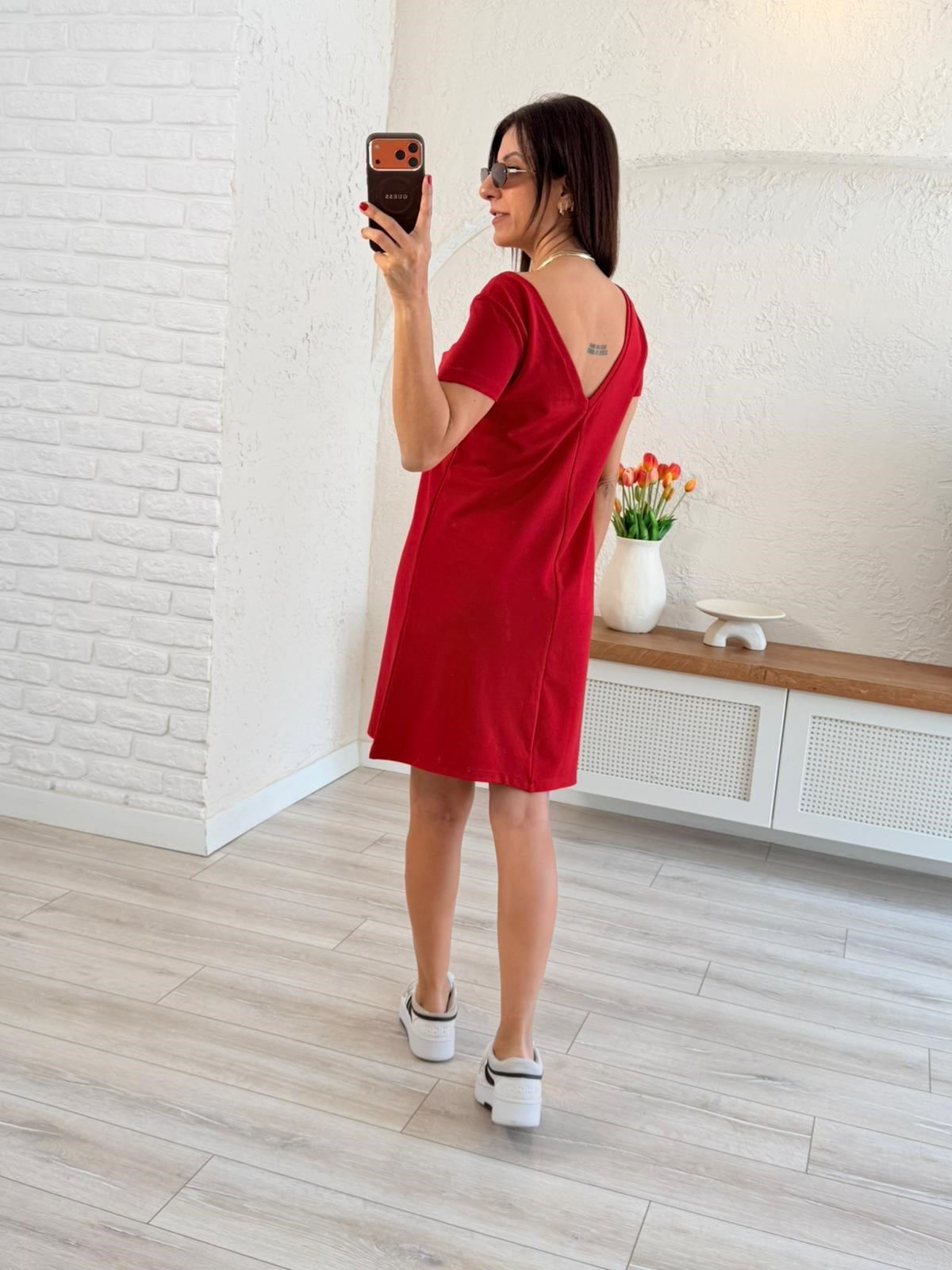 Ön U Arka V Yaka Modal Elbise Kırmızı