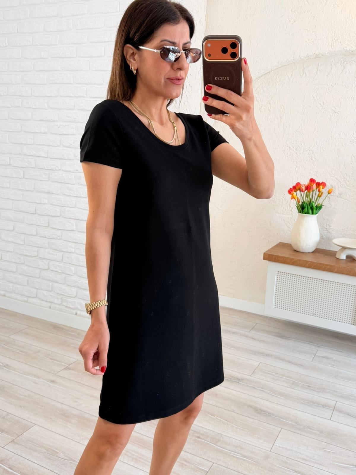 Ön U Arka V Yaka Modal Elbise Siyah