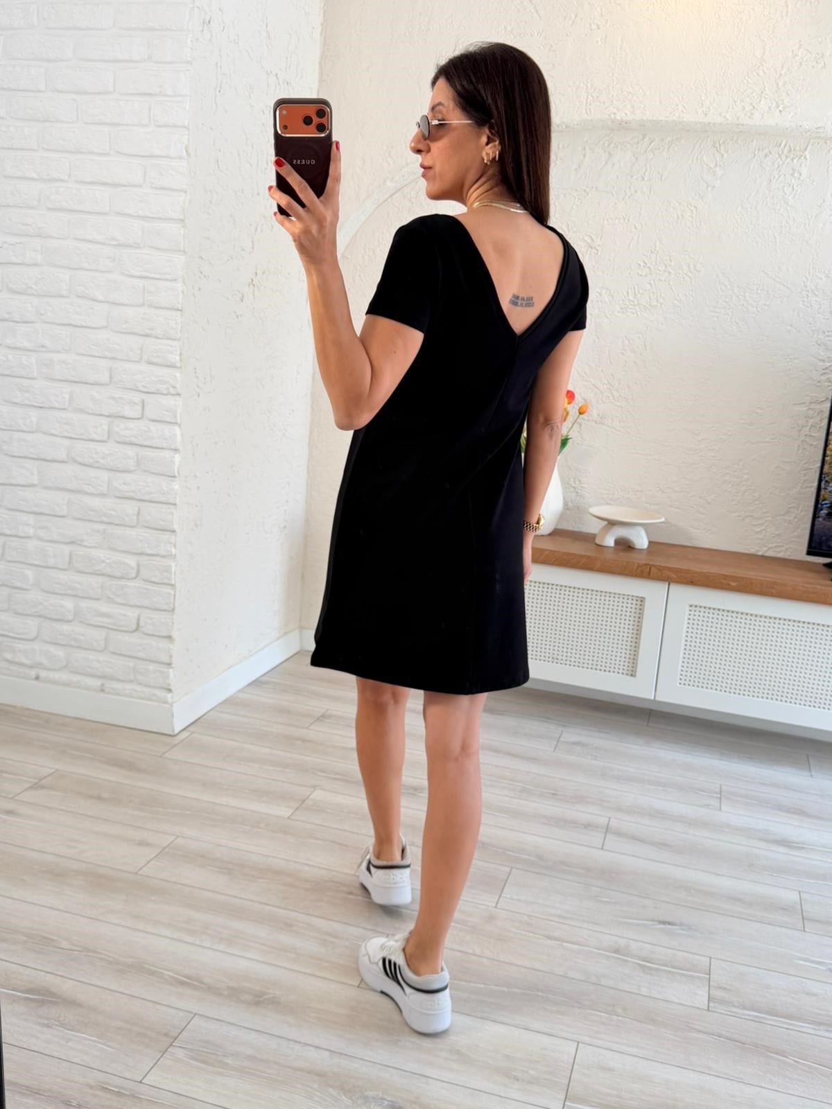 Ön U Arka V Yaka Modal Elbise Siyah