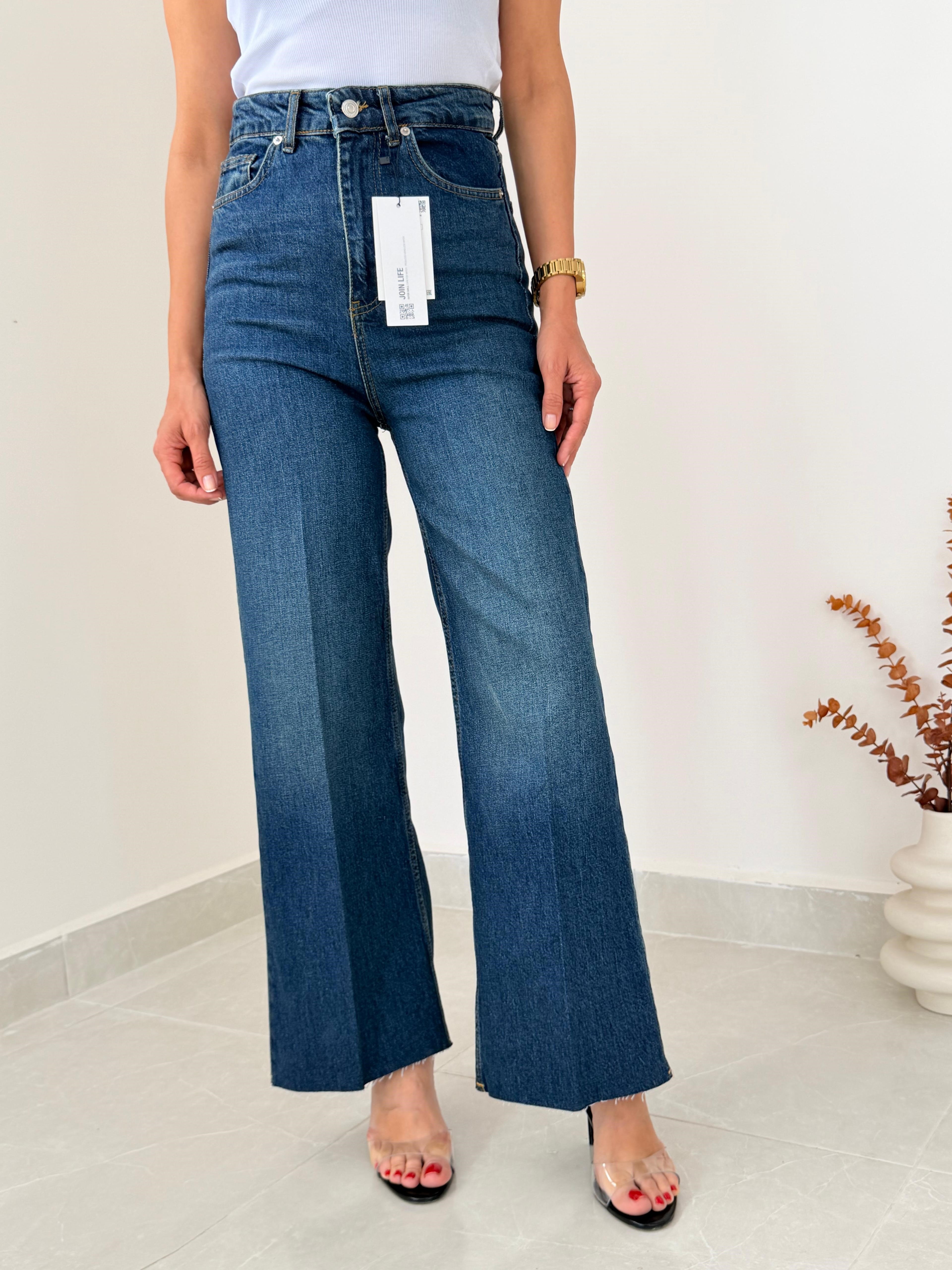Önden Ütülü Paça Kesik Wide Leg Jean Tint 