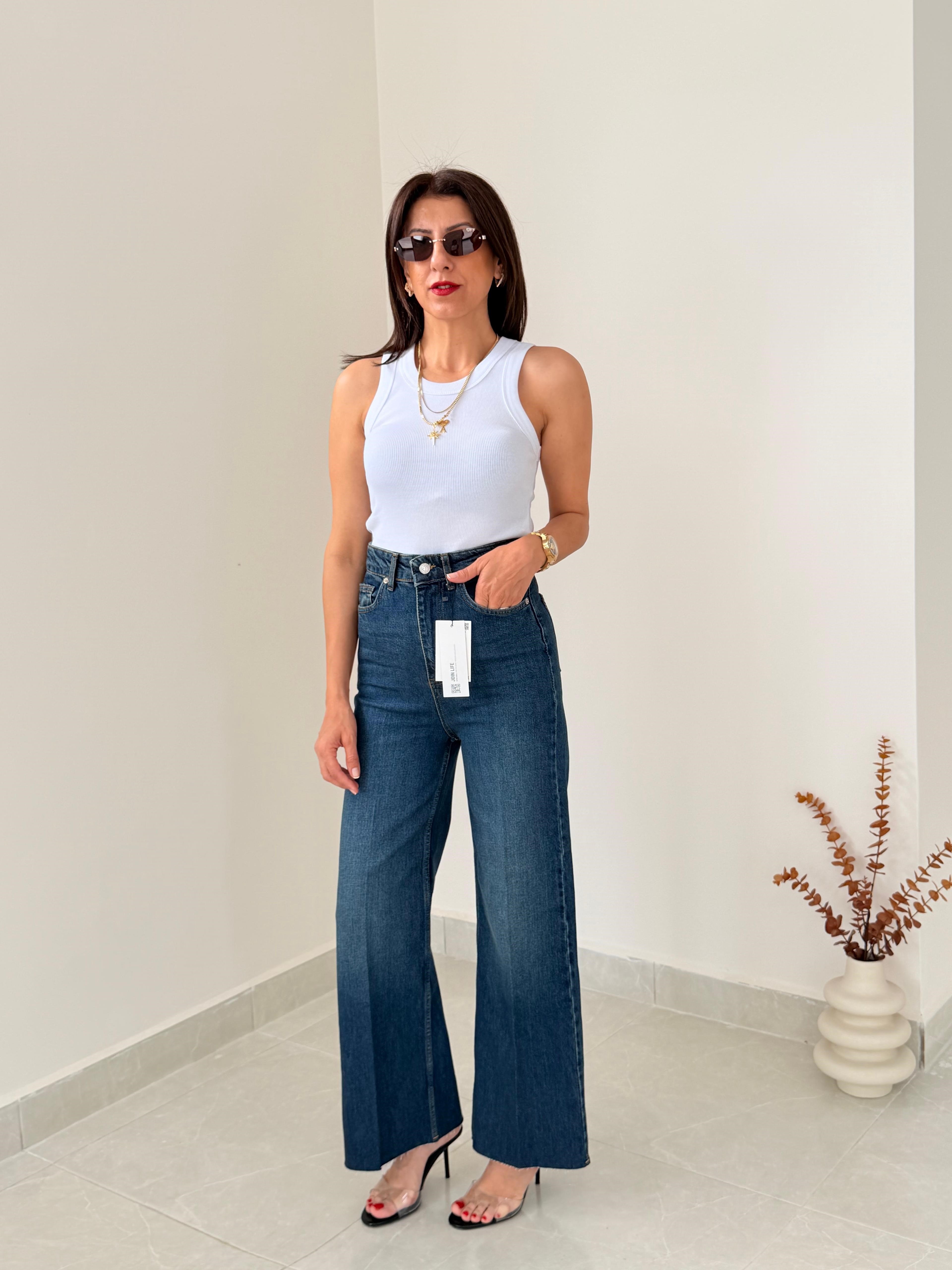 Önden Ütülü Paça Kesik Wide Leg Jean Tint 