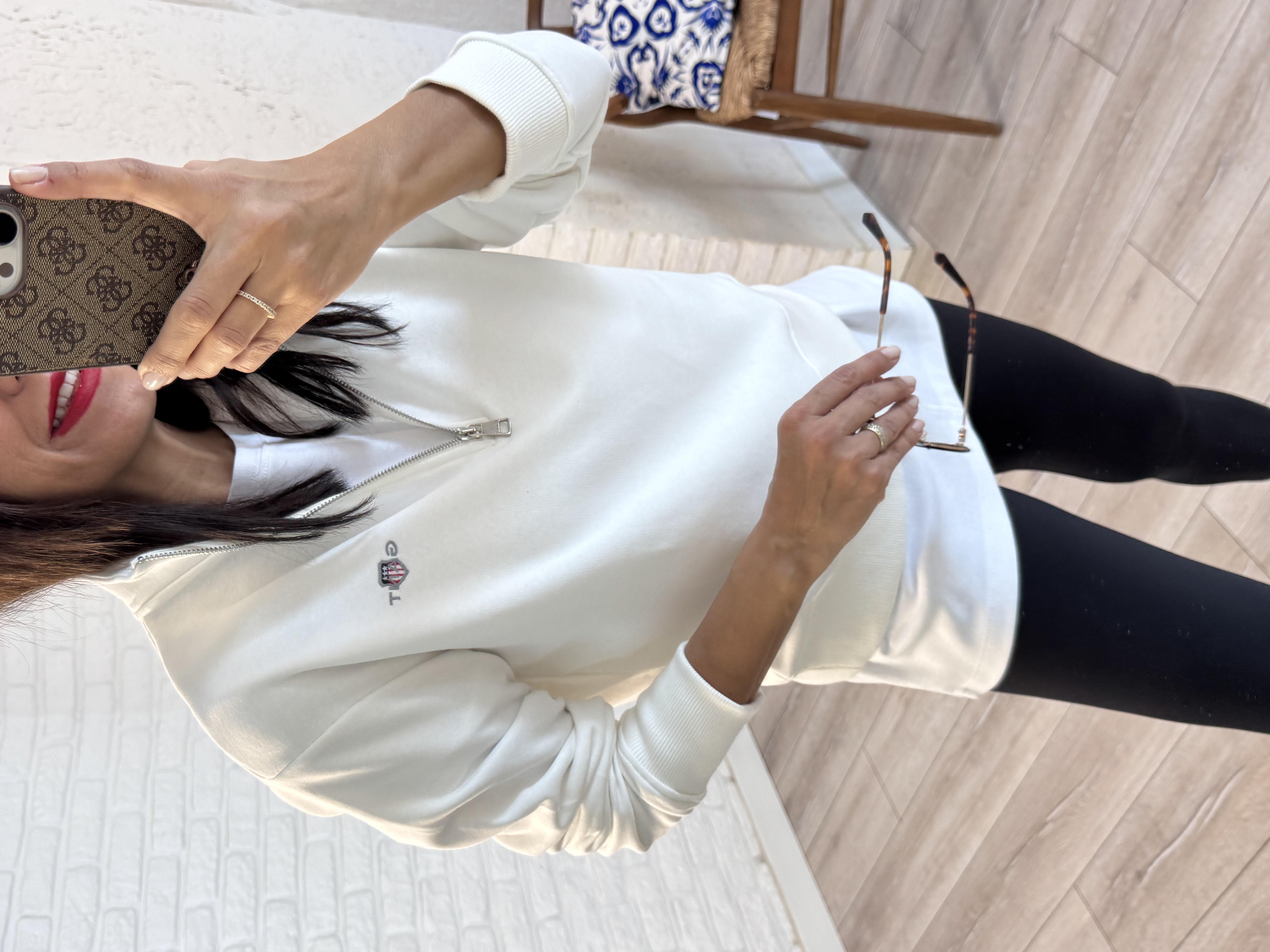Orj. Marka Yarım Fermuarlı Sweat Beyaz