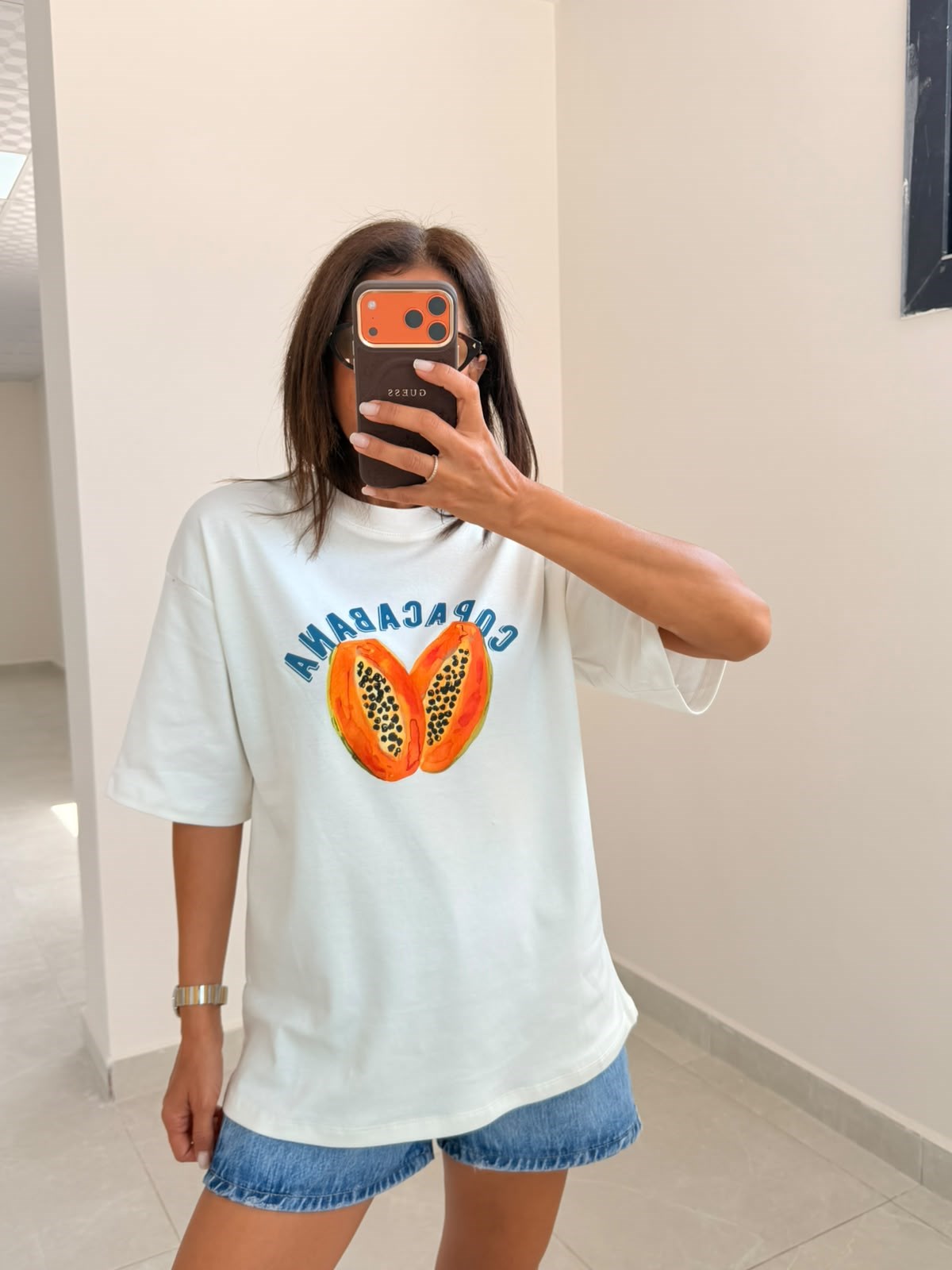Oversıze Copacabana Baskı Tişört Ekru