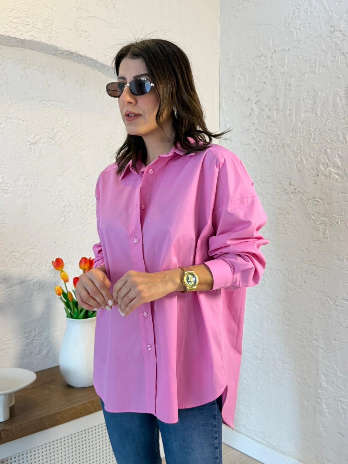 Oversize Poplin Gömlek Pembe