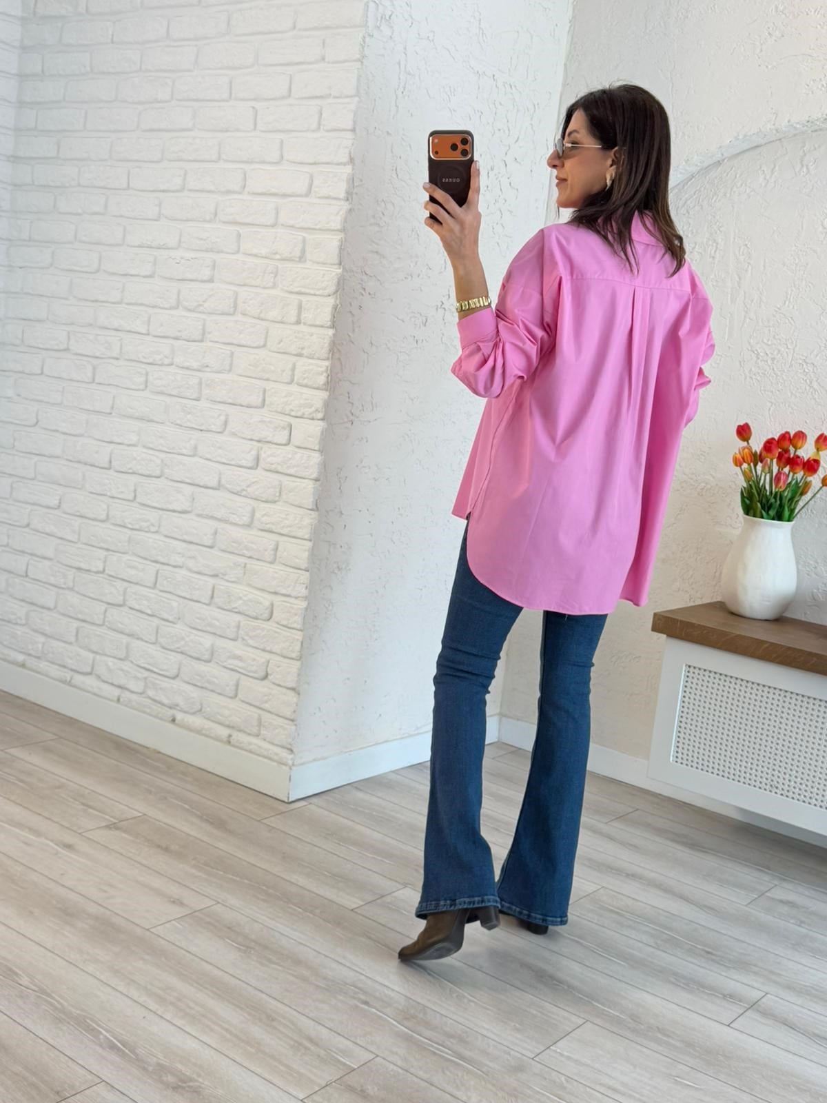 Oversize Poplin Gömlek Pembe