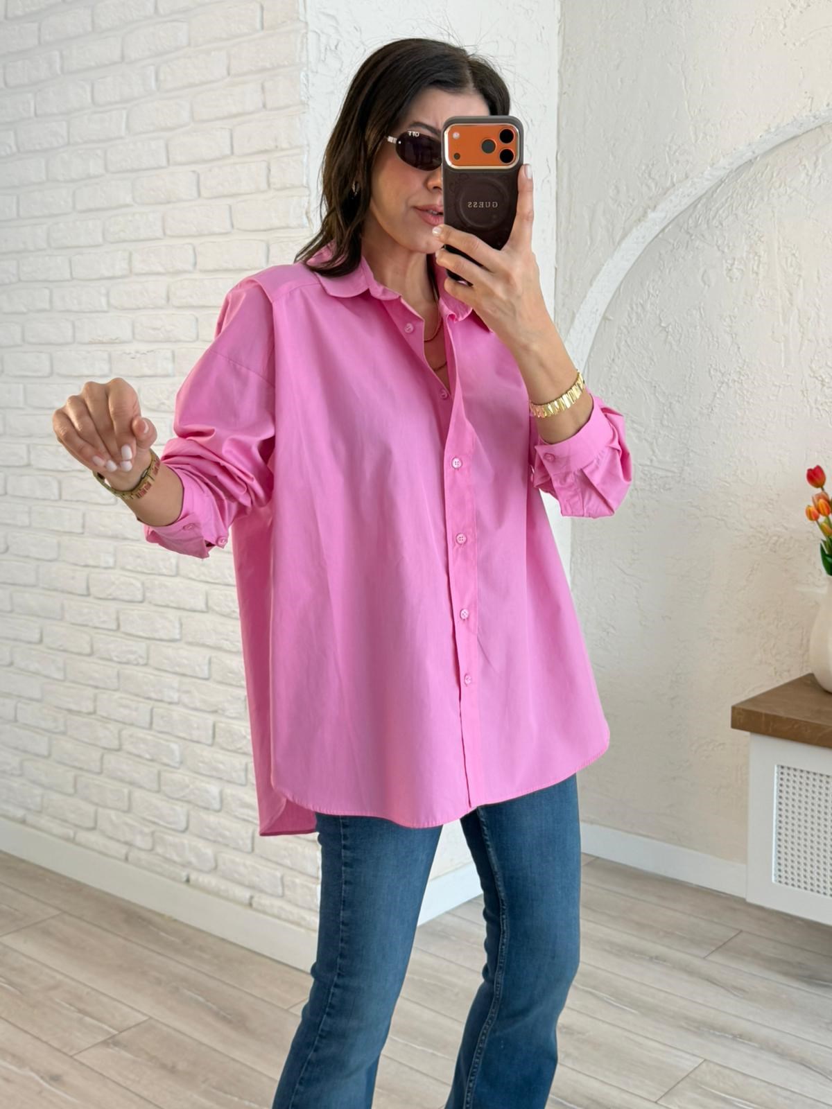 Oversize Poplin Gömlek Pembe