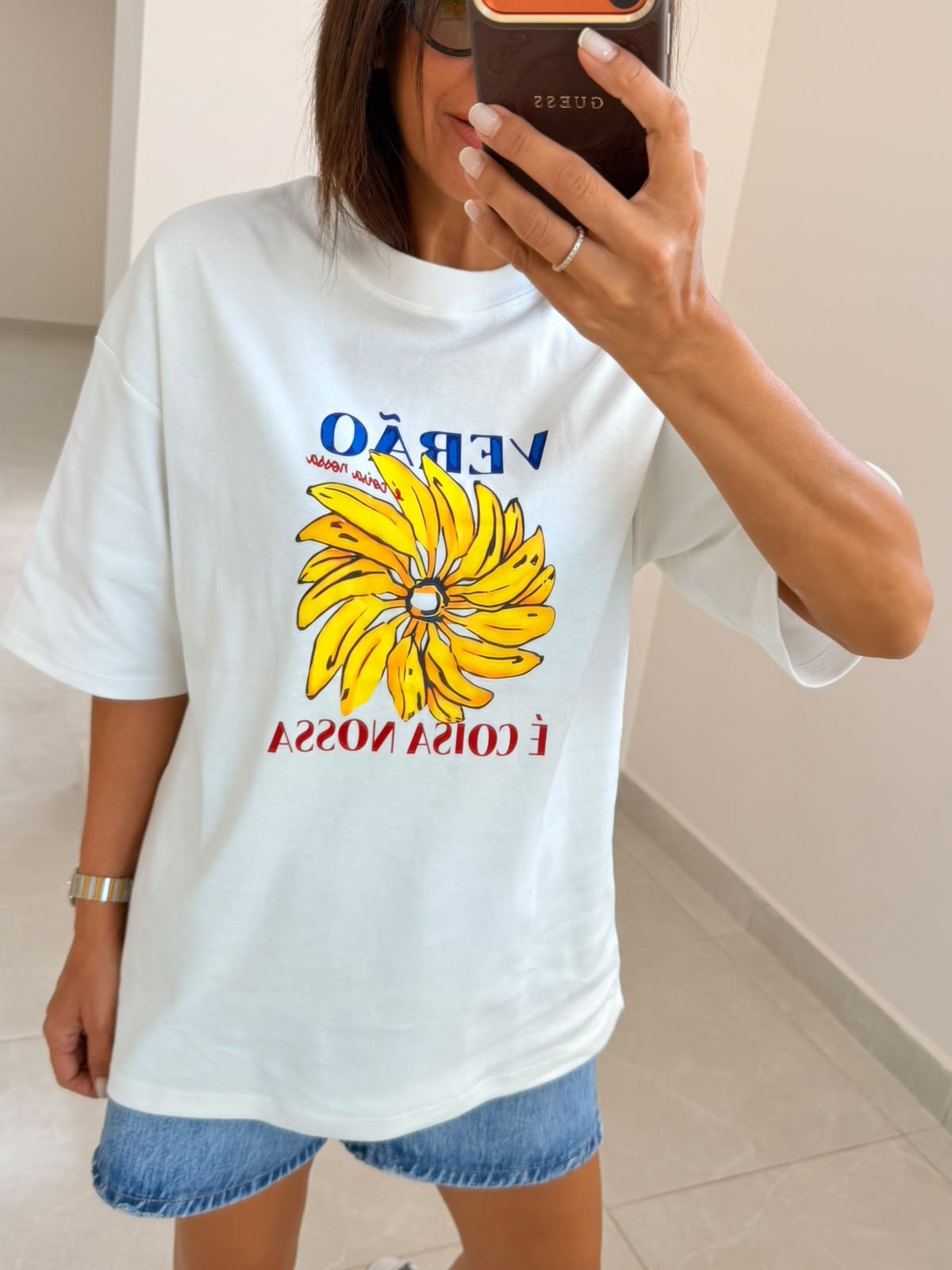 Oversıze Verao Baskı Tişört Ekru