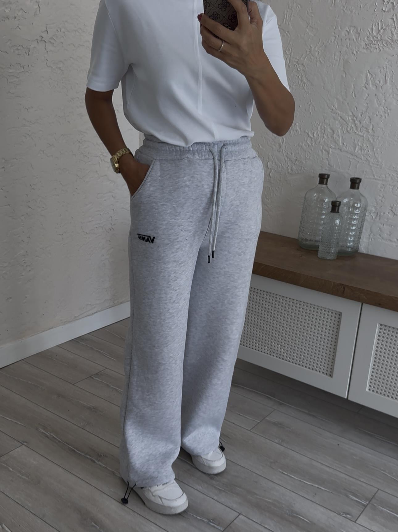 Paça Ayarlanabilir Üç İplik Eşofman Gri Melanj