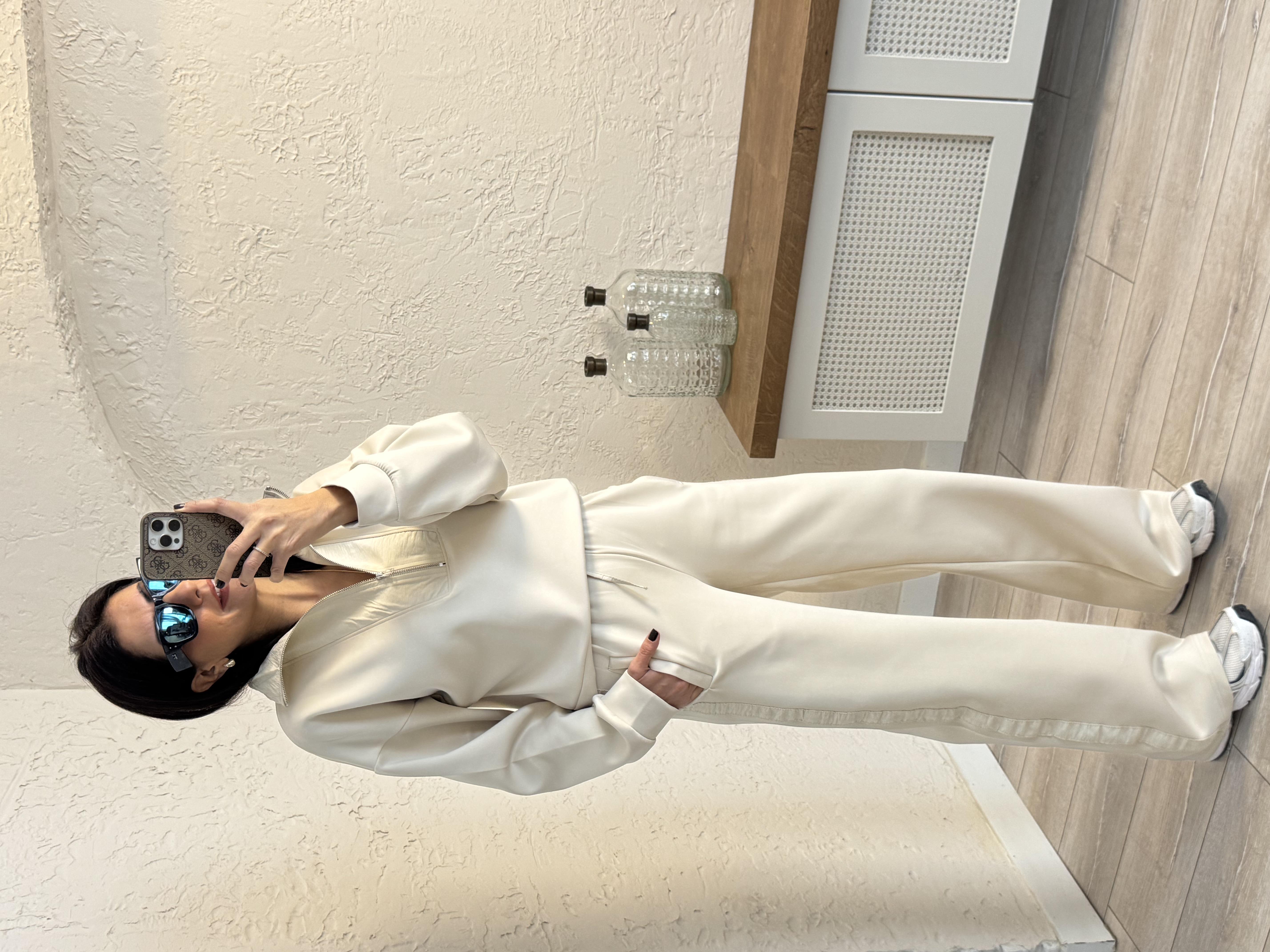 Paraşüt Yaka Detaylı Scuba Takım Bej