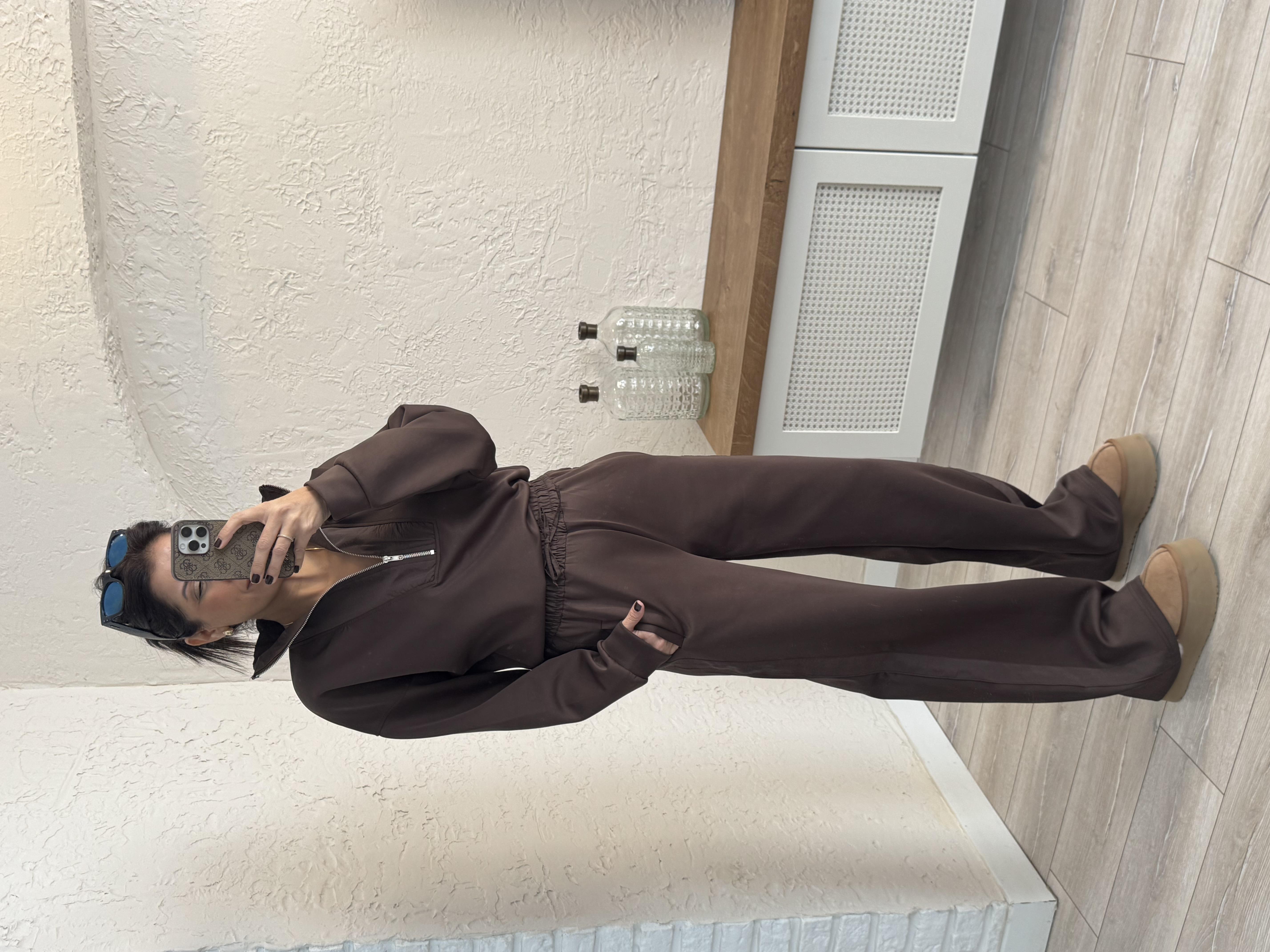 Paraşüt Yaka Detaylı Scuba Takım Kahve