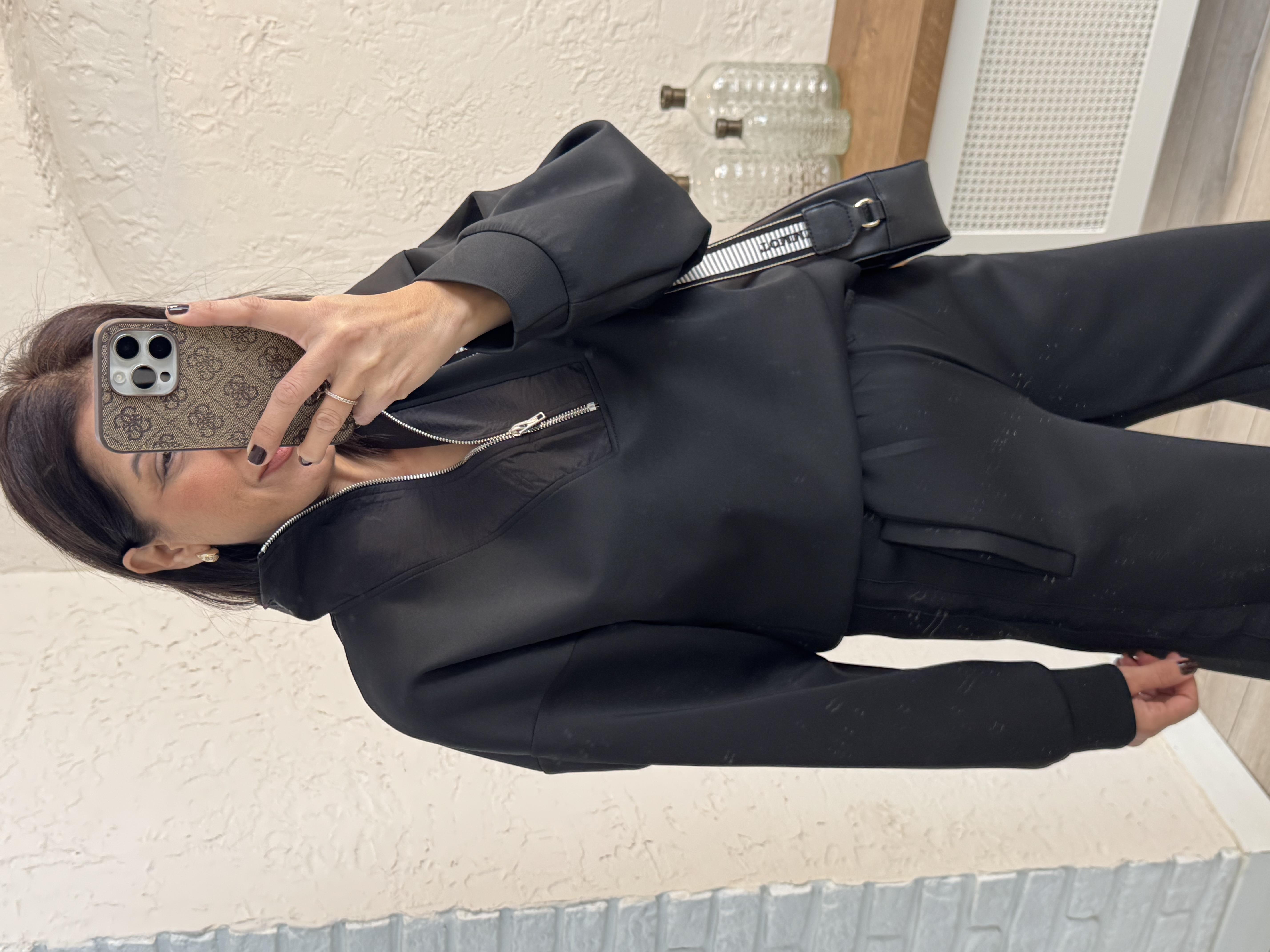 Paraşüt Yaka Detaylı Scuba Takım Siyah