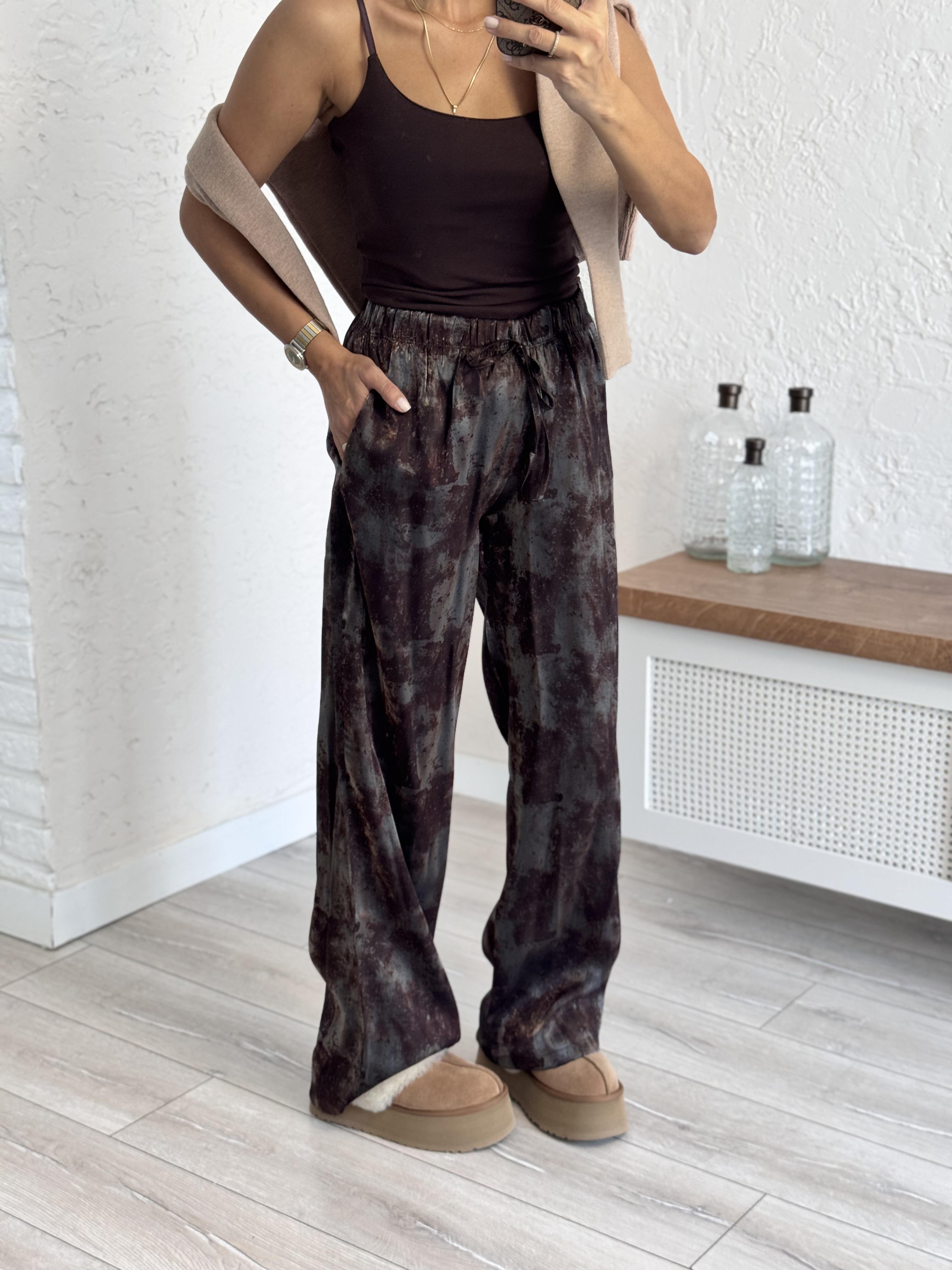 Parlak Bol Paça Pantalon