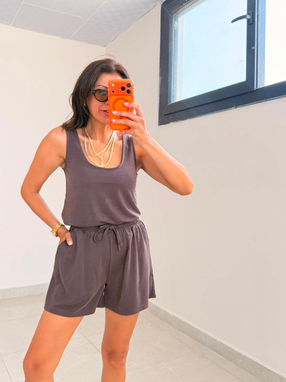 Pike Modal Askılı Şortlu Takım Eskitme Kahve