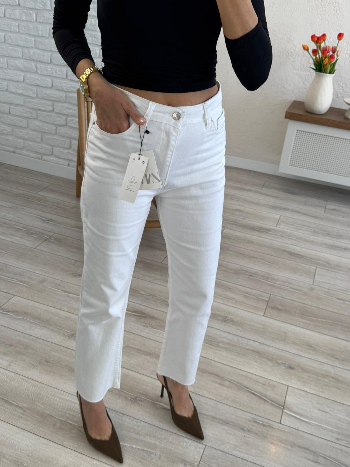 Premium Kalite Yüksek Bel Boyfit Jean Beyaz