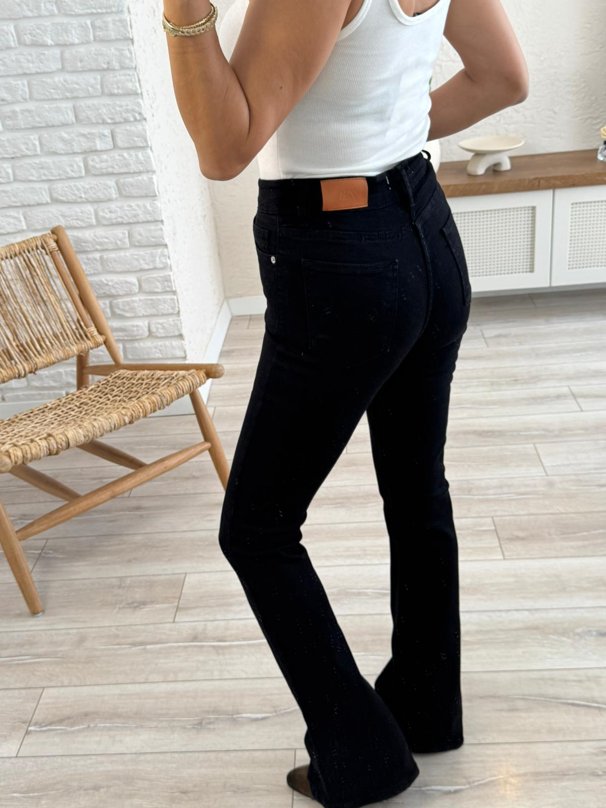 Premium Kalite Yüksek Bel İspanyol Paça Jean Siyah