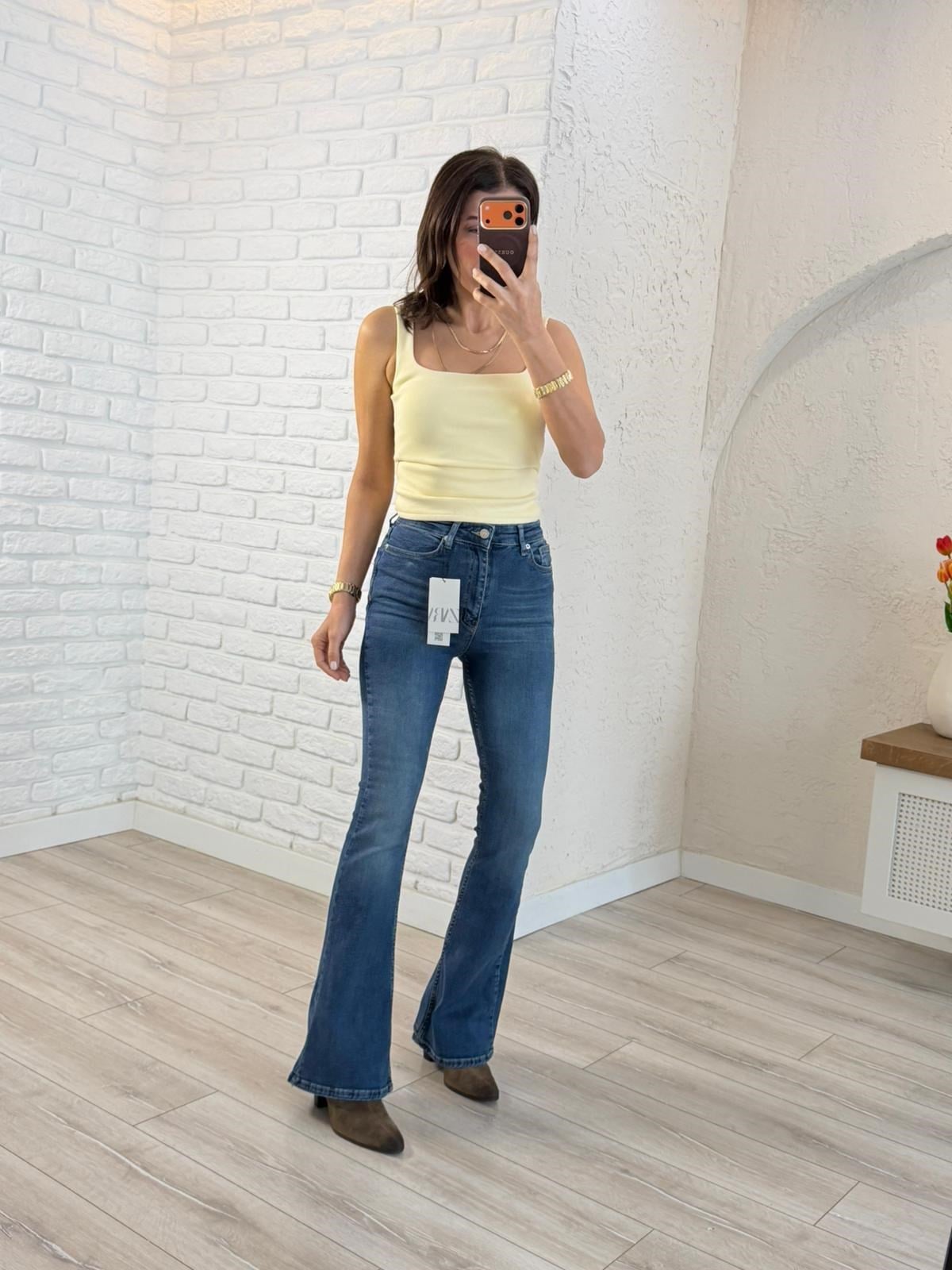 Premium Kalite Yüksek Bel İspanyol Paça Jean Vintage
