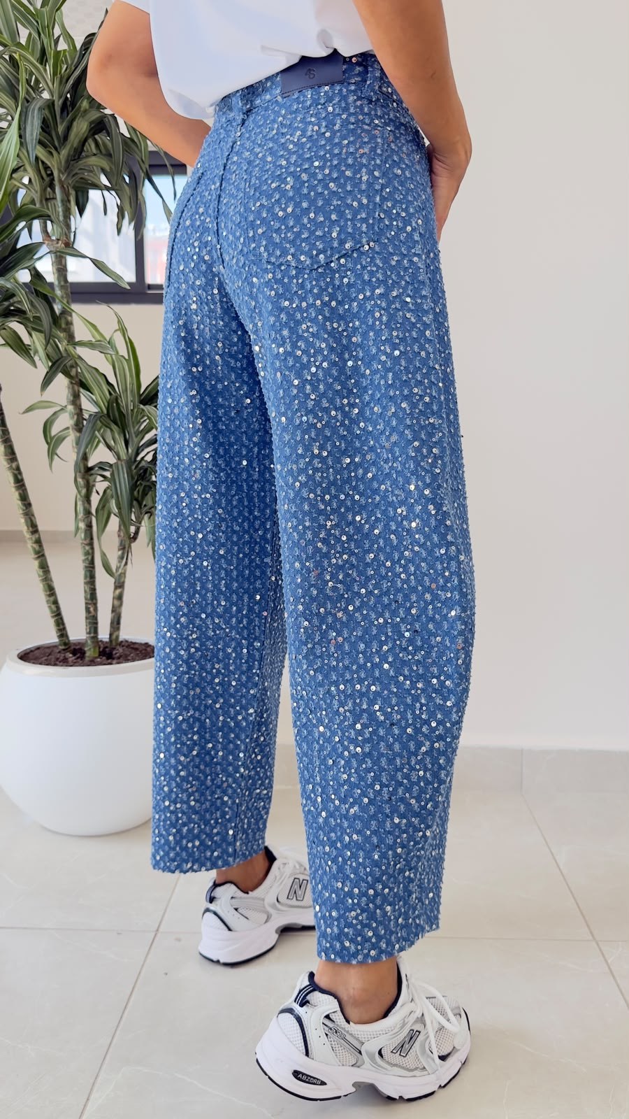 Premium Pullu Balon Jean Koyu Mavi